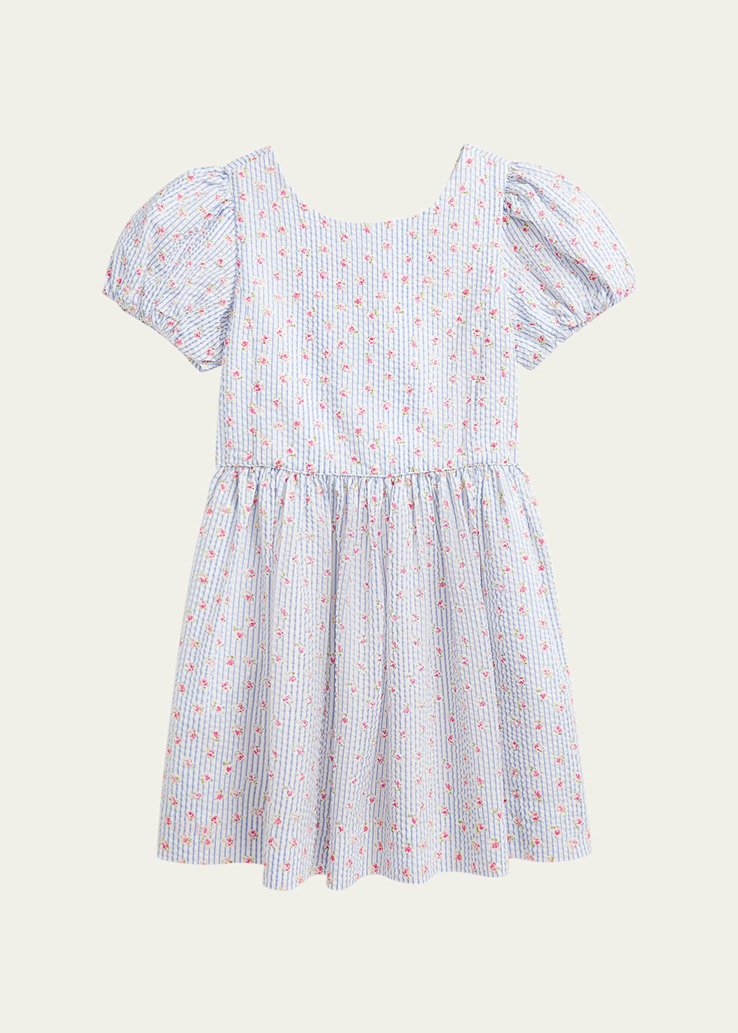 Ralph Lauren Childrenswear Girl's Striped Floral-Print Seersucker Dress, Size 2-6X Image 1 of 2