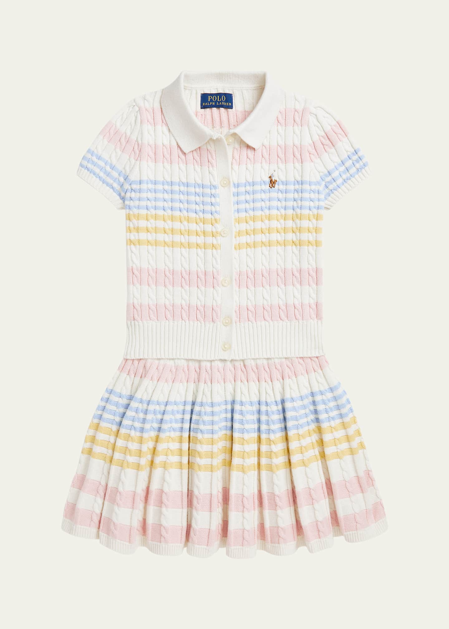 Ralph Lauren Childrenswear Girl's Two-Piece Stripe Cardigan and Skirt Set, Size 2-6X Image 1 of 2