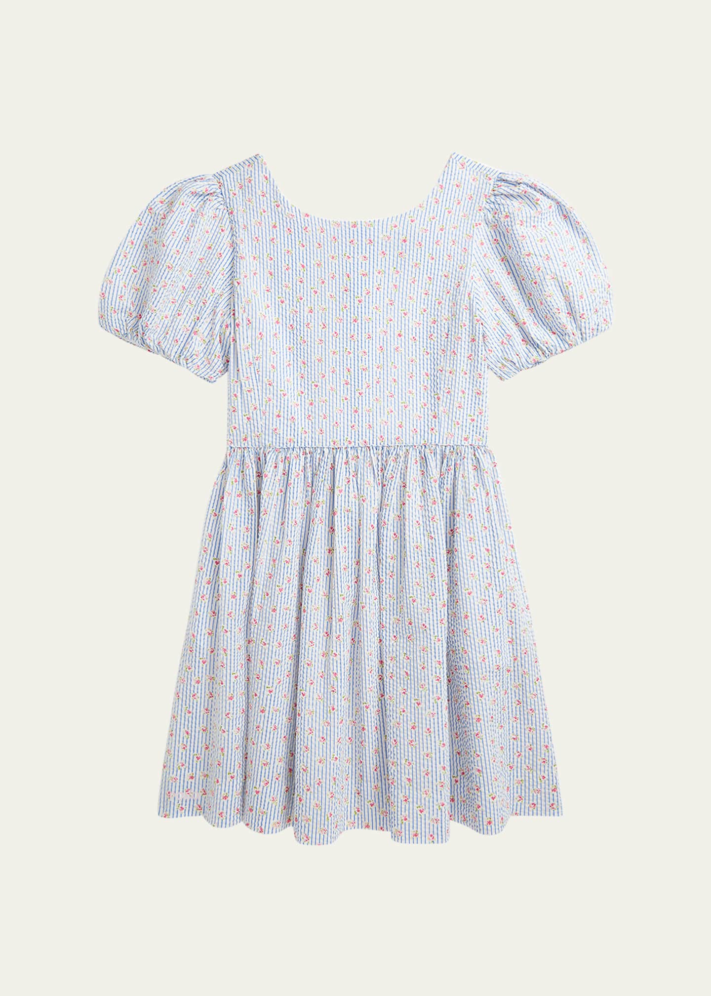 Ralph Lauren Childrenswear Girl's Striped Floral-Print Seersucker Dress, Size 7-16 Image 1 of 2