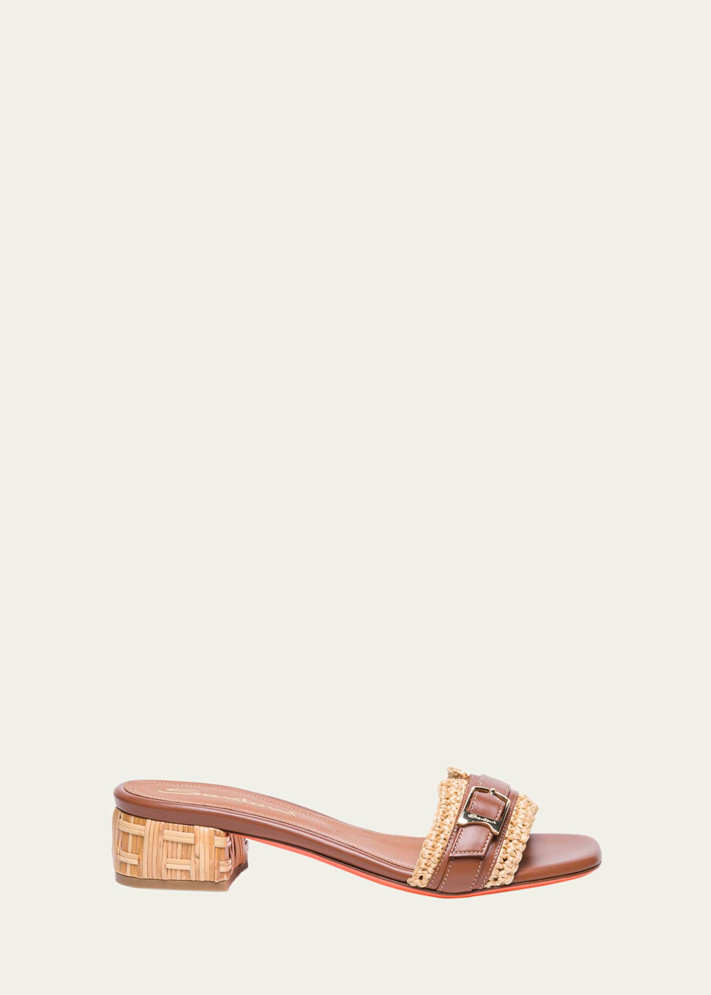 Vela Woven Raffia Leather Mule Sandals