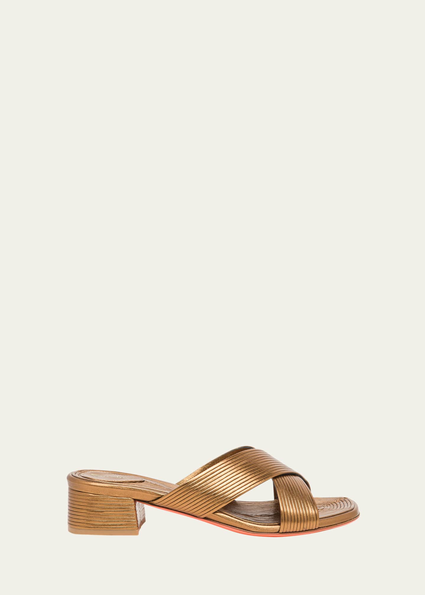 Santoni Serpentine Metallic Leather Crisscross Mule Sandals