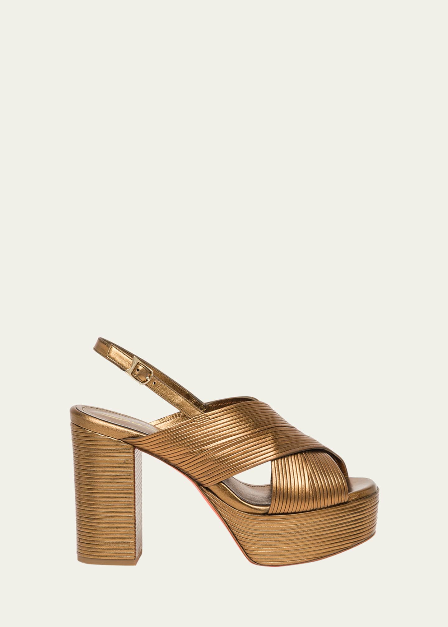 Santoni Tropez Leather Crisscross Slingback Platform Sandals