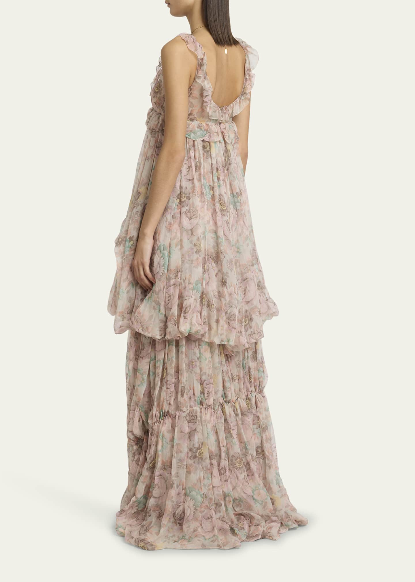 Chloe Floral Ruffle Tiered High-Low Balloon Babydoll Dress Image 3 of 5