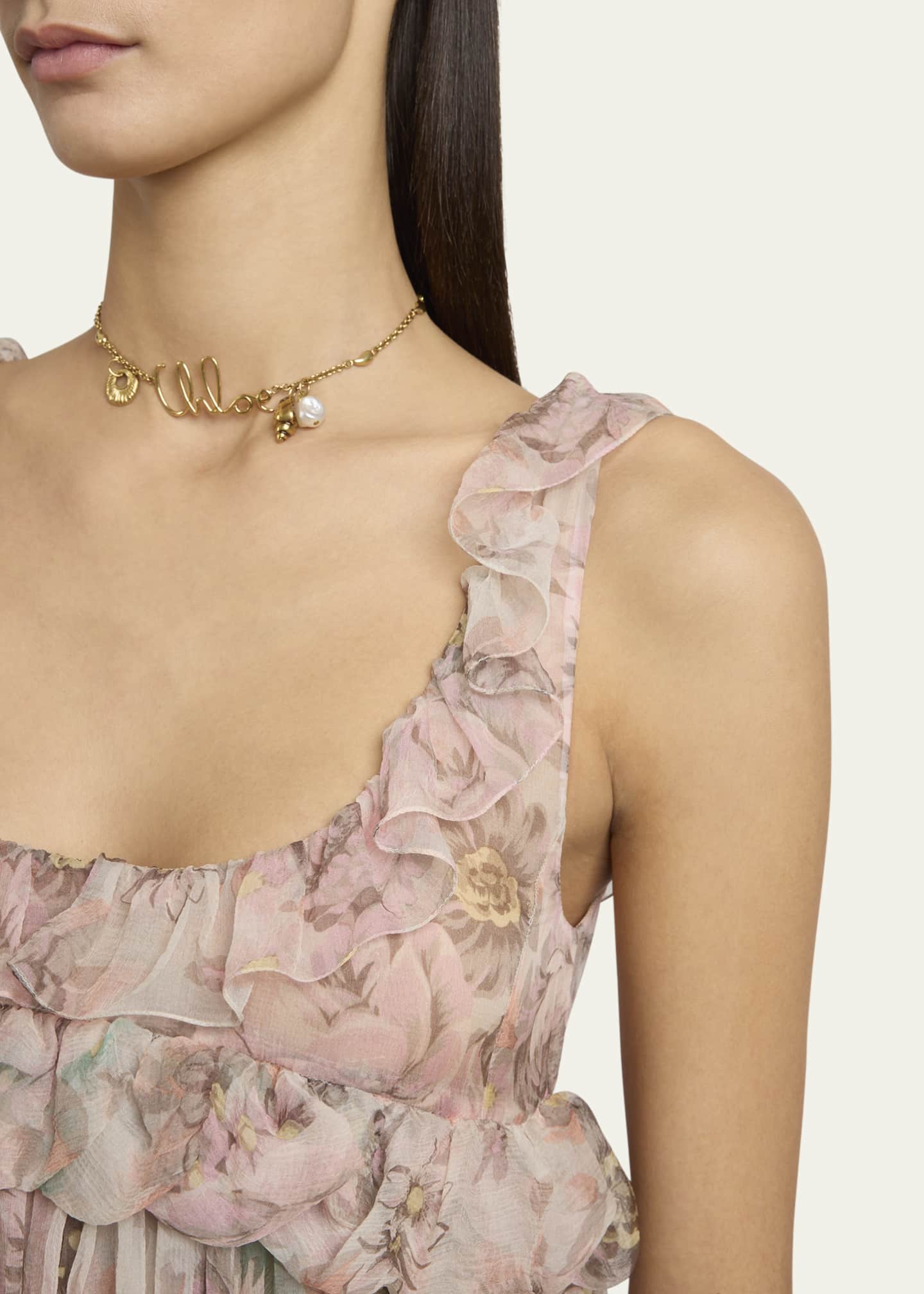 Chloe Floral Ruffle Tiered High-Low Balloon Babydoll Dress Image 5 of 5