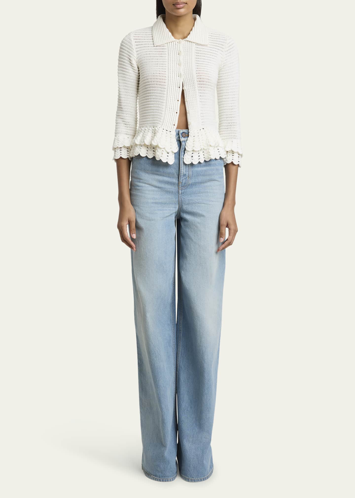 Chloe Scalloped Ruffle Collared Cardigan Image 2 of 5