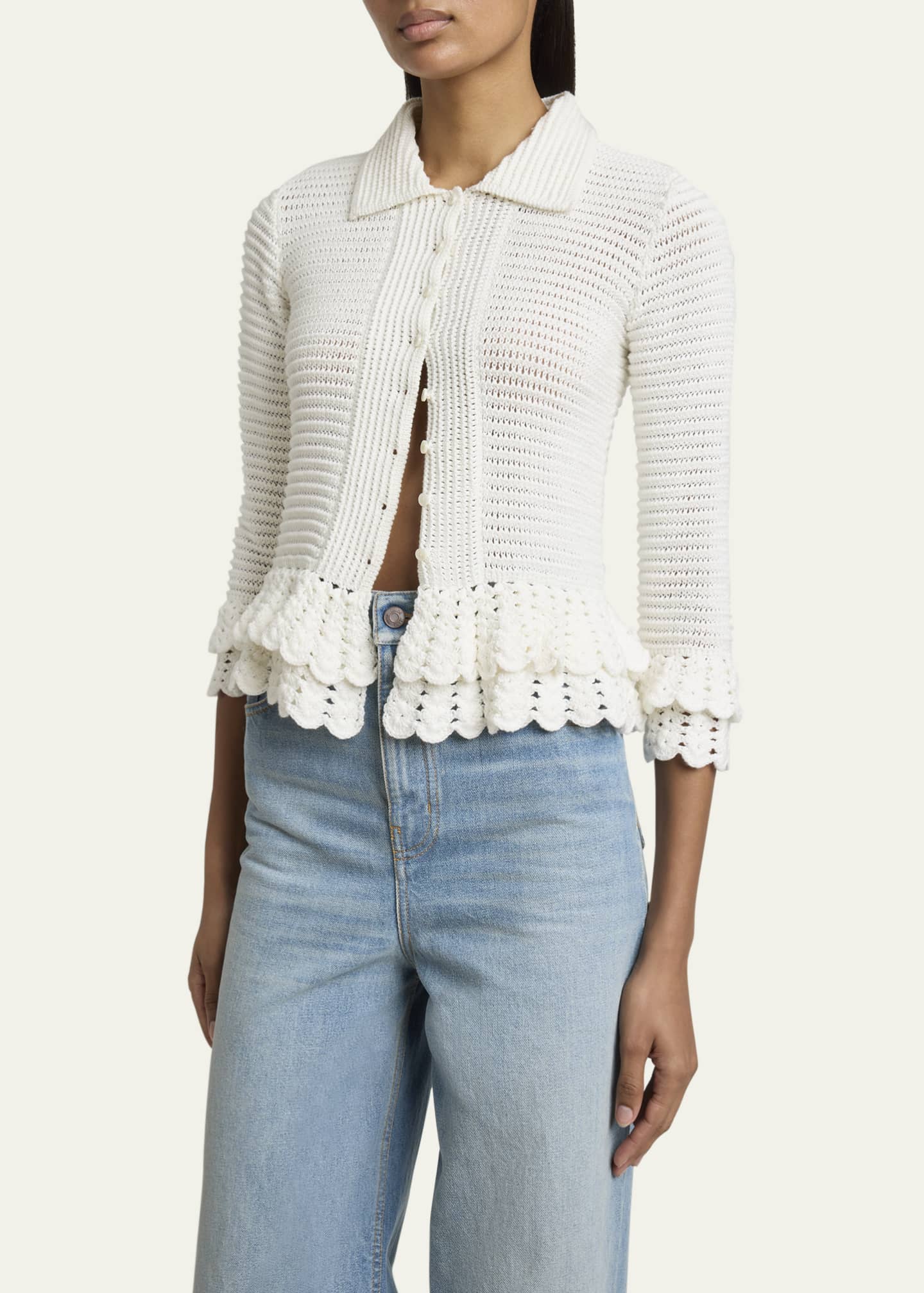 Chloe Scalloped Ruffle Collared Cardigan Image 4 of 5
