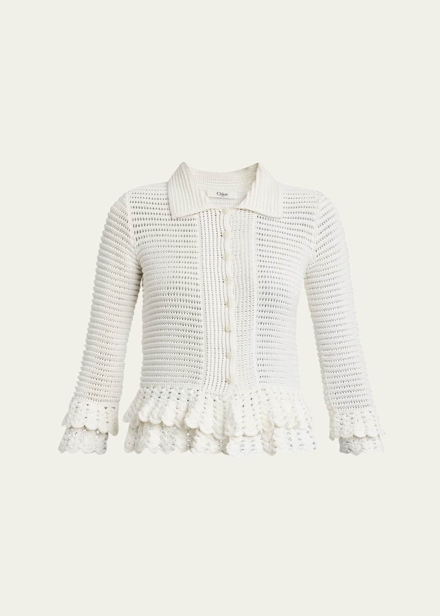 Chloe Scalloped Ruffle Collared Cardigan Image 1 of 5