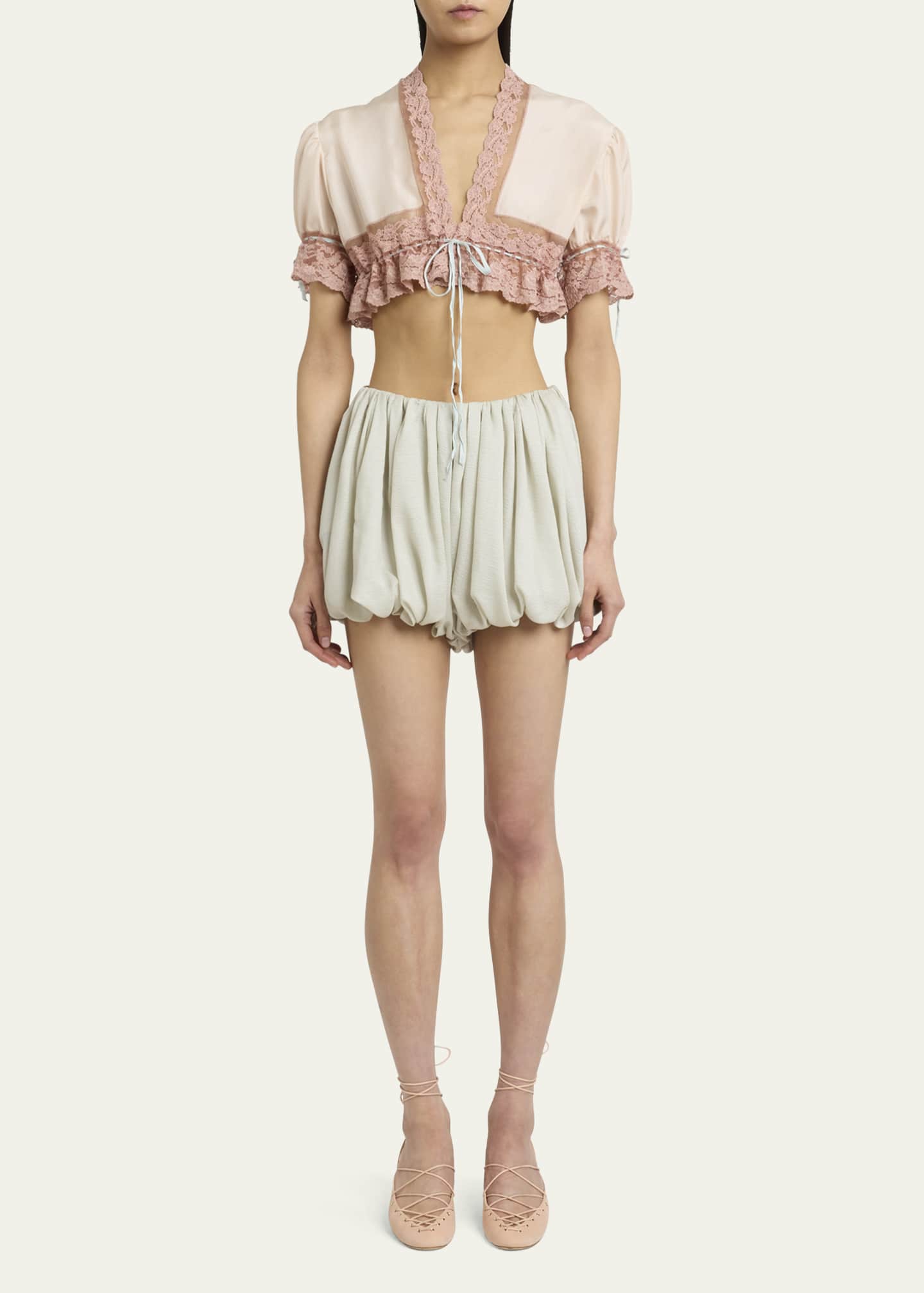 Chloe Lace Trim Drawstring Cropped Top Image 2 of 5