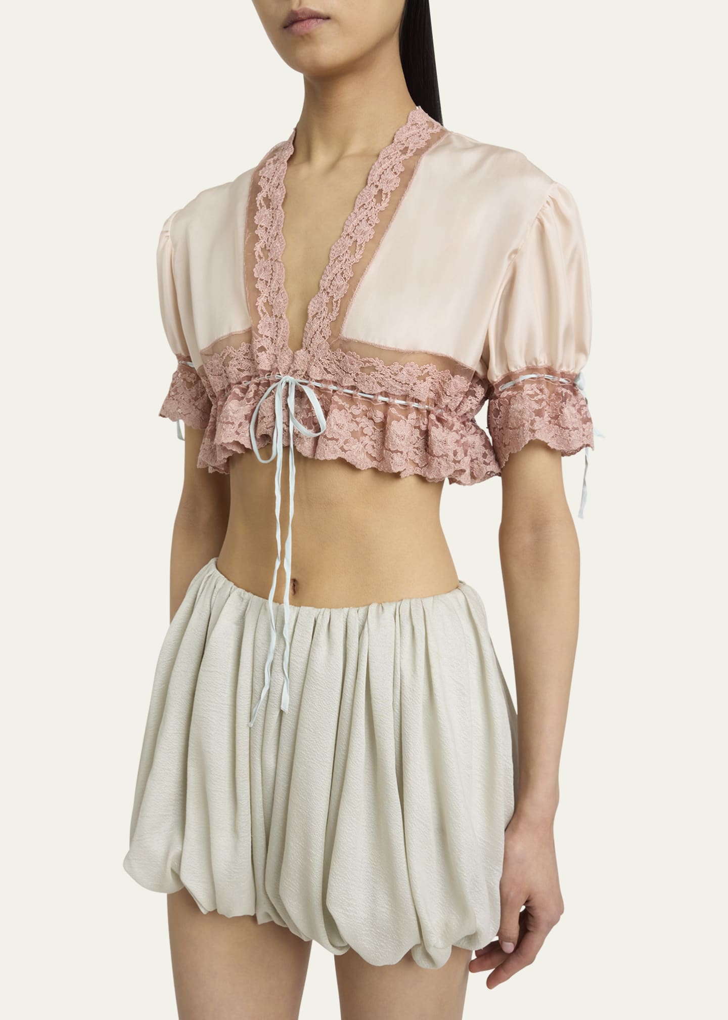 Chloe Lace Trim Drawstring Cropped Top Image 4 of 5