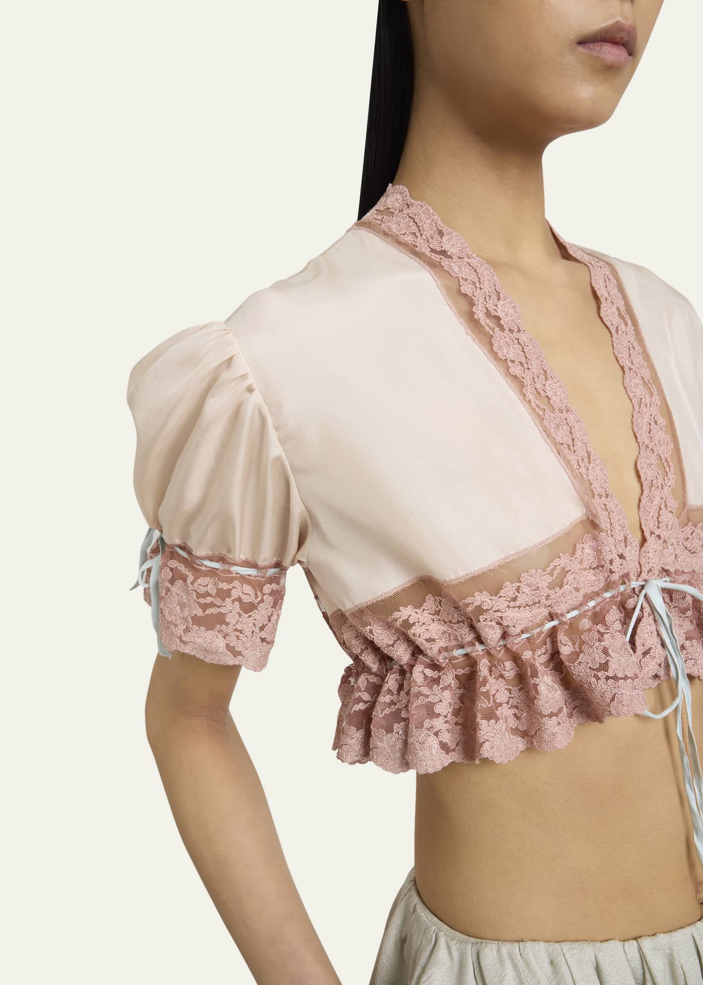 Chloe Lace Trim Drawstring Cropped Top Image 5 of 5