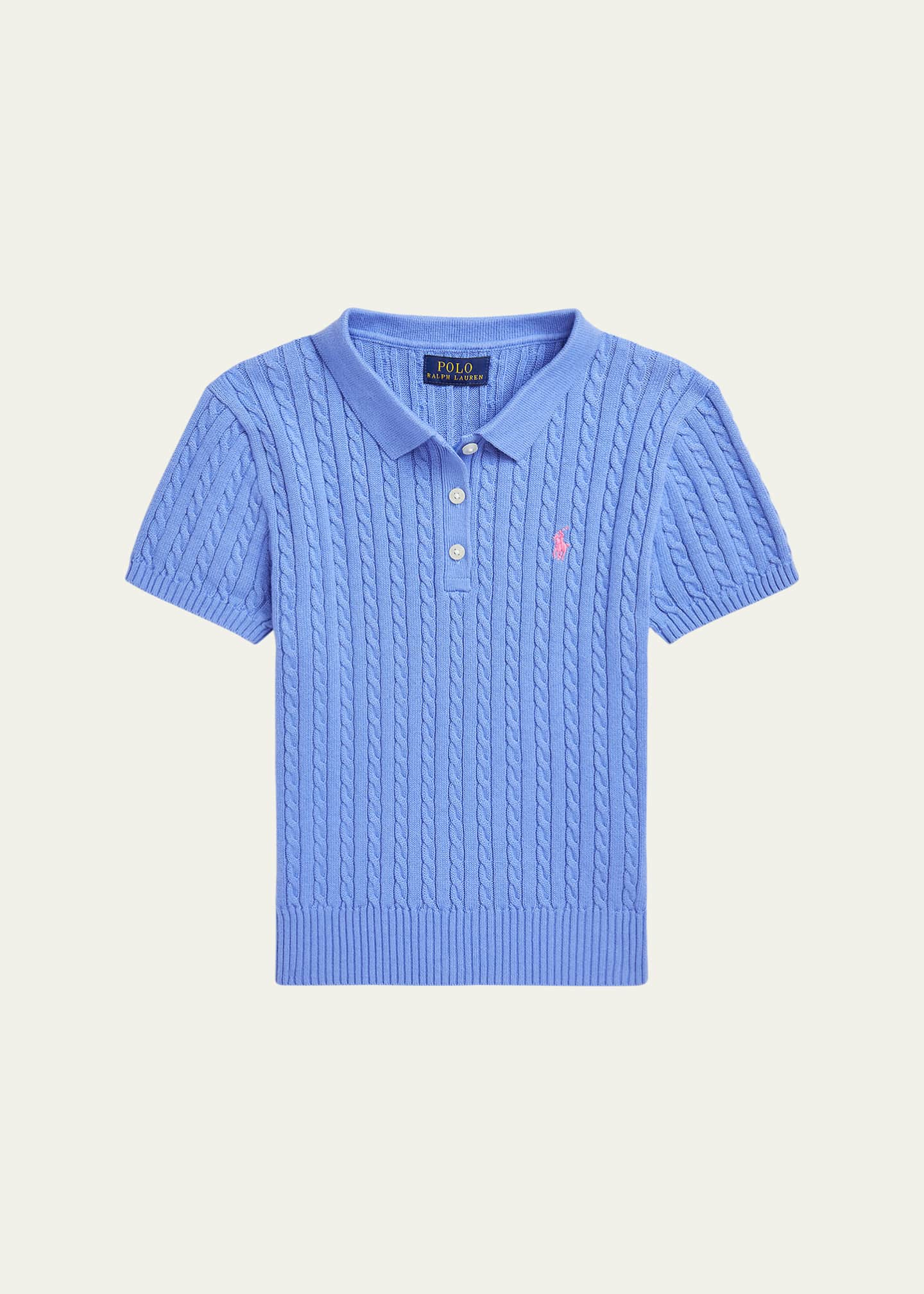 Ralph Lauren Childrenswear Girl's Mini Cable Knit Polo Shirt, Size S-XL Image 1 of 2