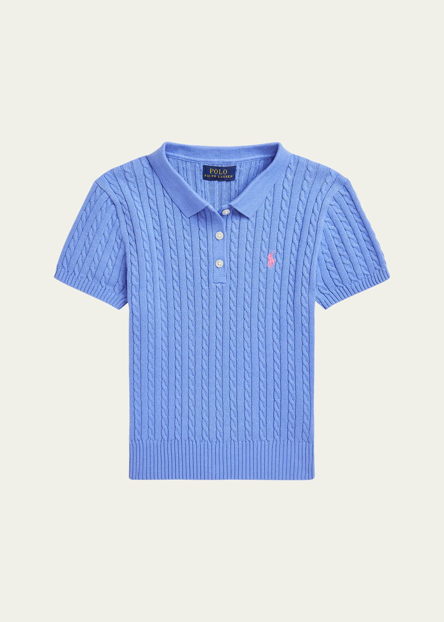 Ralph Lauren Childrenswear Girl's Mini Cable Knit Polo Shirt, Size 2-6X Image 1 of 2