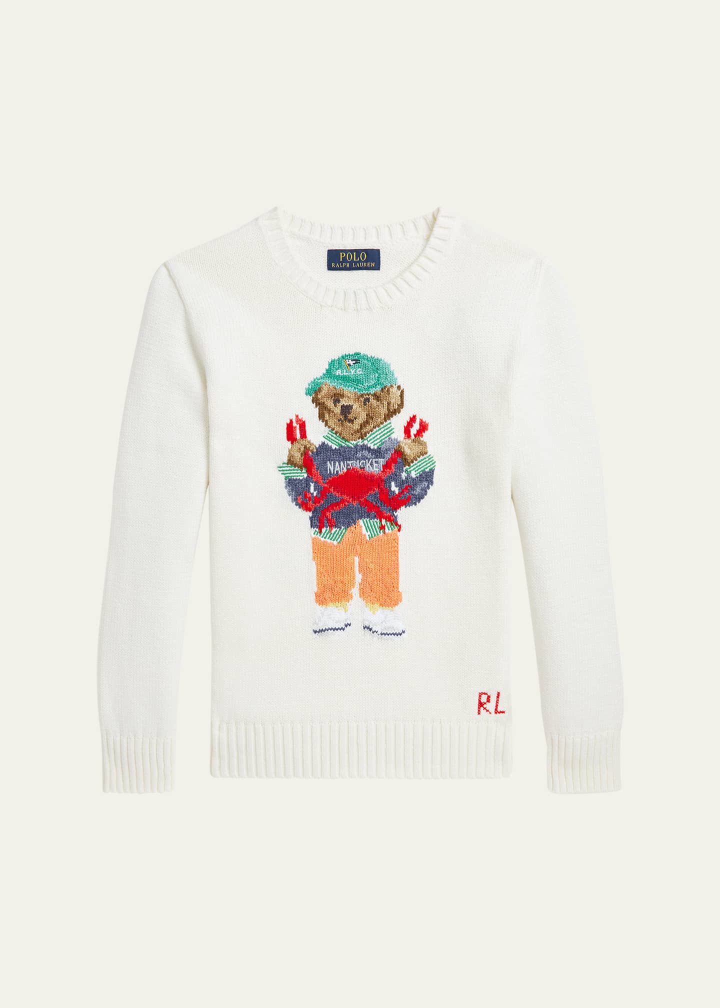 Ralph Lauren Childrenswear Boy's Knitted Polo Bear Sweater, Size 2-7 Image 1 of 2
