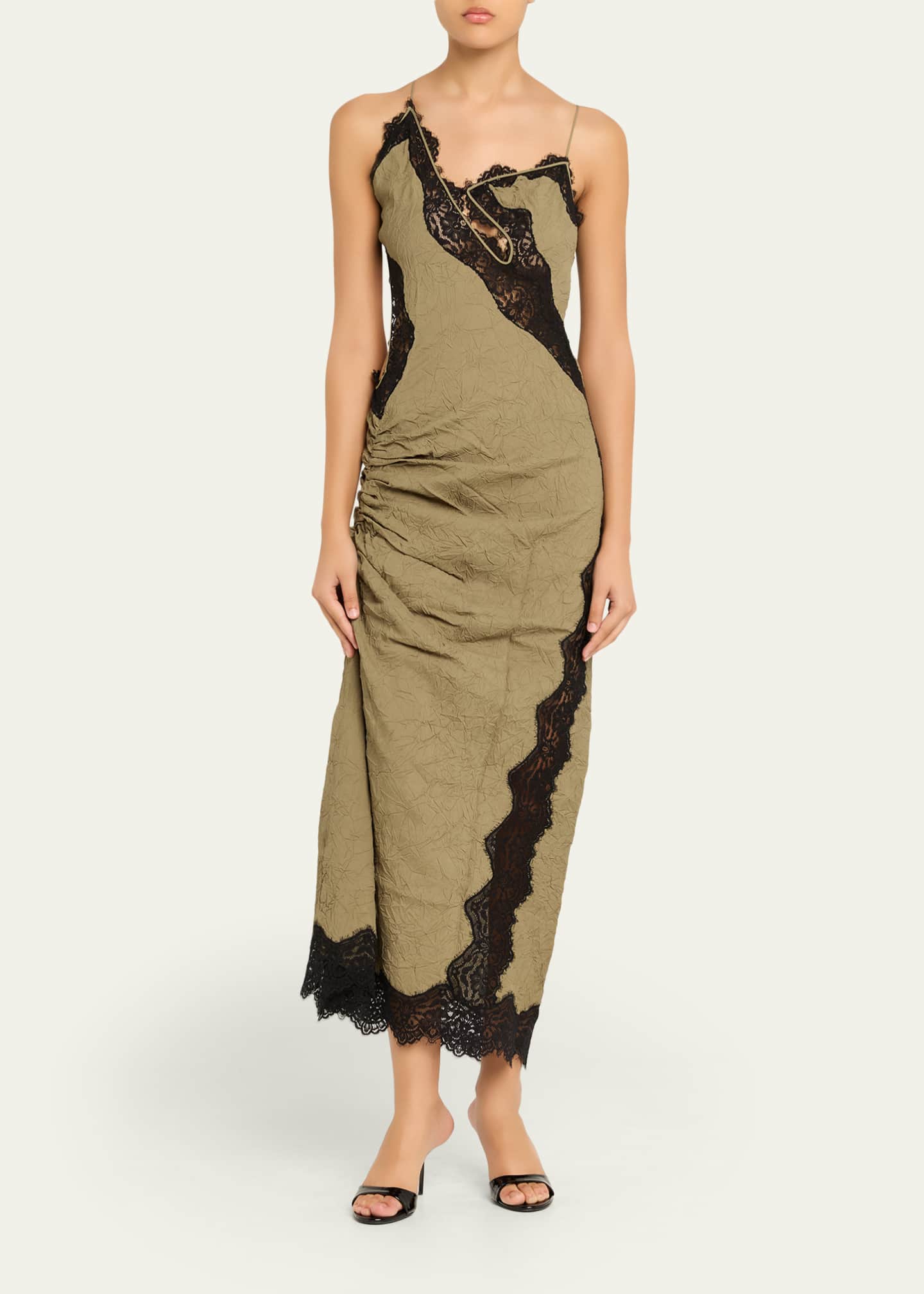 satin lace cami dress ONLY asymm satin cami dress with lace hem in black