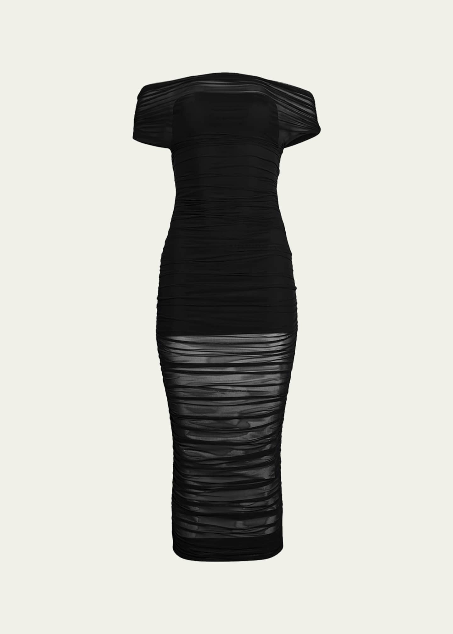 off shoulder mesh ruched bodycon dress ASOS DESIGN mesh asymmetric neck off shoulder ruched maxi dress in light  pink