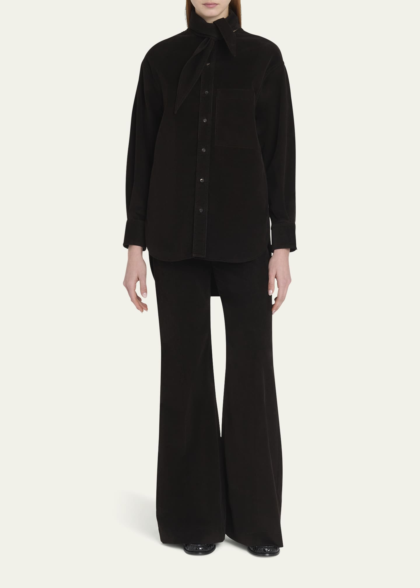 パンツ SALVATORE FERRAGAMO DARK BROWN CORDUROY FLARED PANT Cotton corduroy flared pants in brown - Ferragamo | Mytheresa