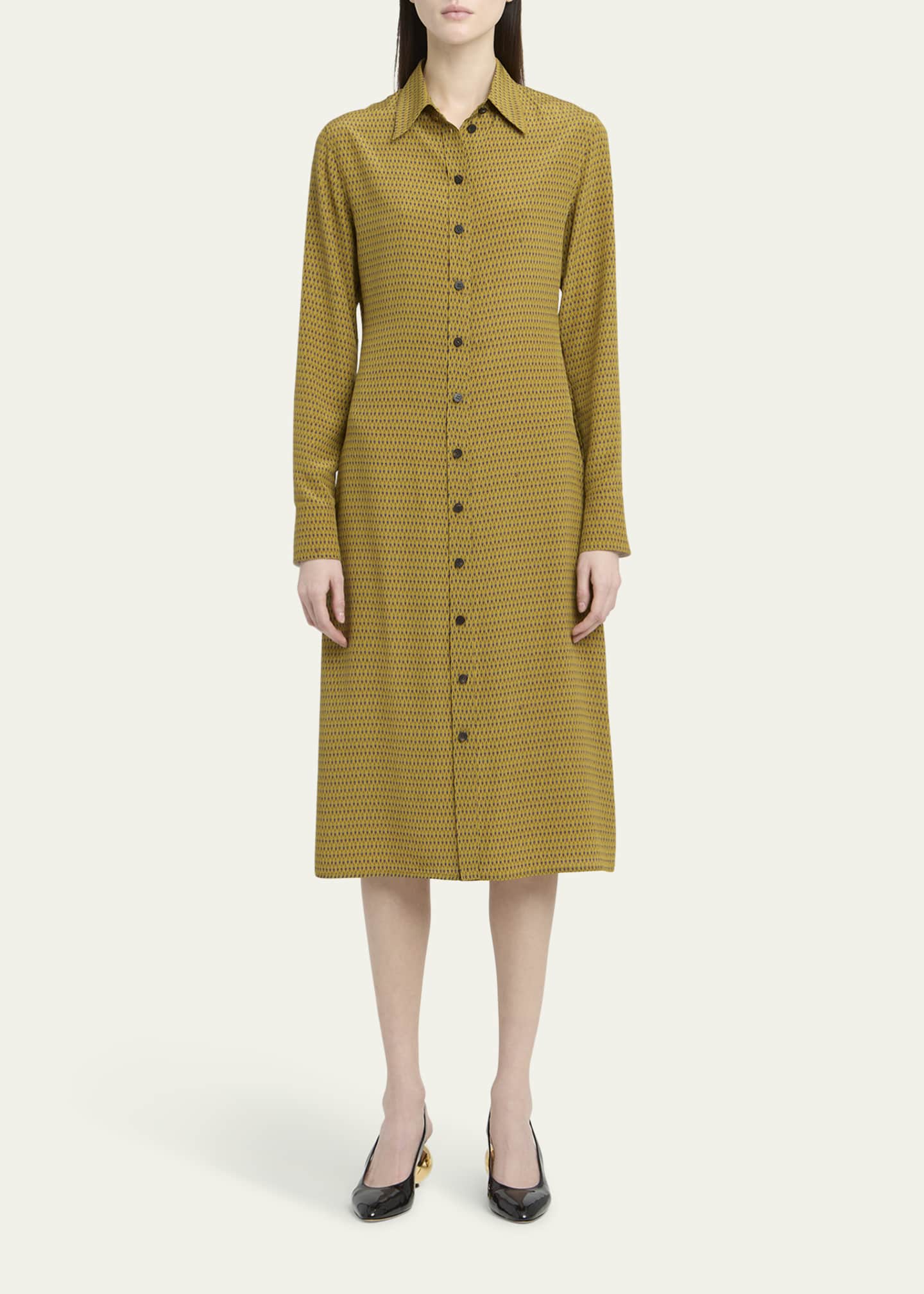 Ferragamo Peacock Silk Crepe De Chine Shirtdress Image 2 of 5