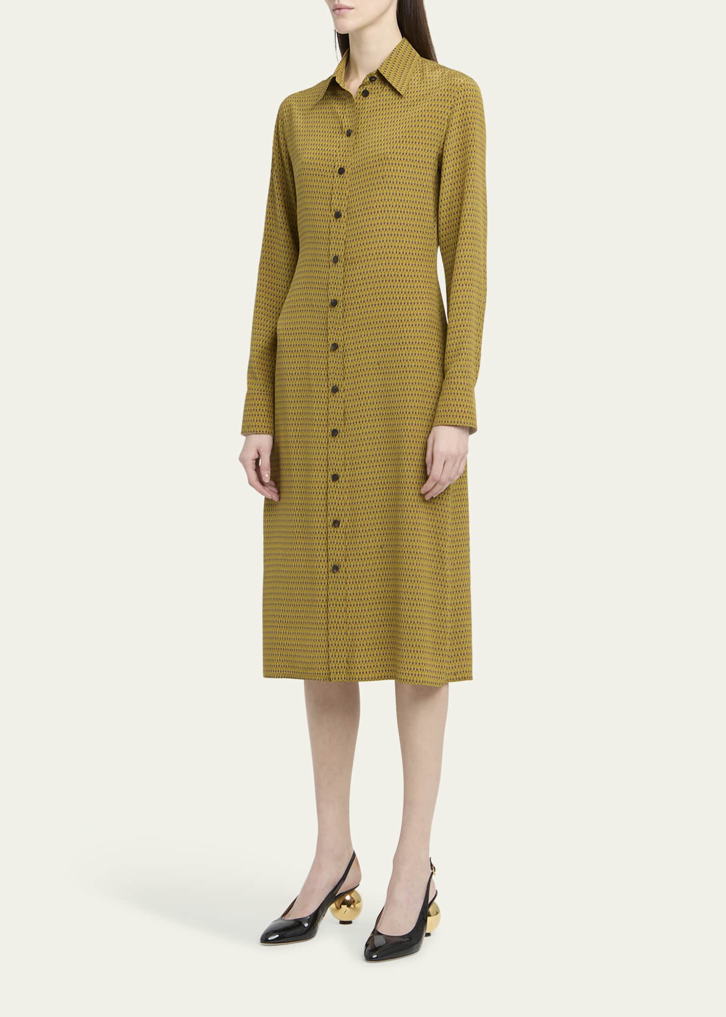 Ferragamo Peacock Silk Crepe De Chine Shirtdress Image 4 of 5