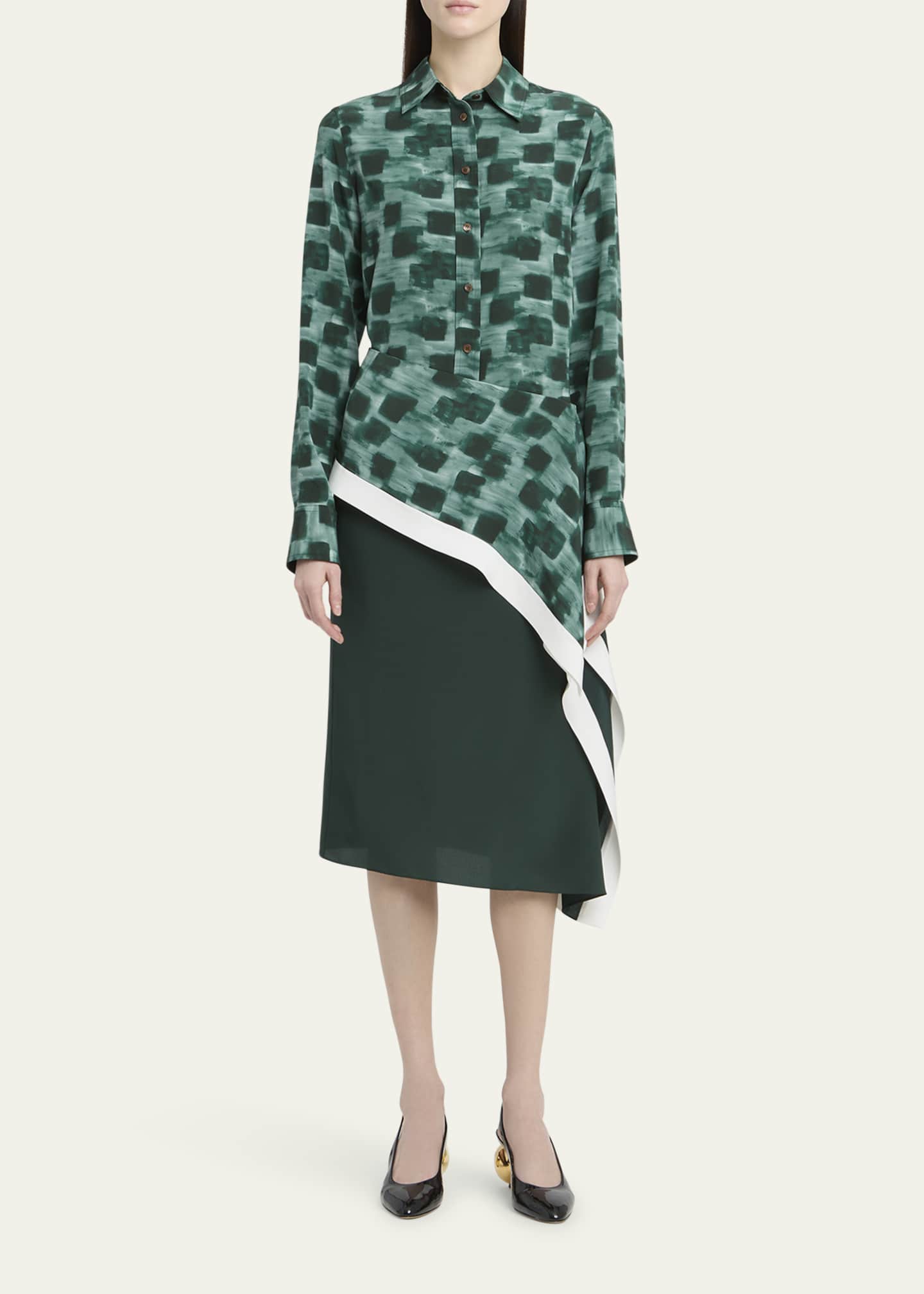 Ferragamo Painted Block Asymmetric Silk Skirt Image 2 of 5