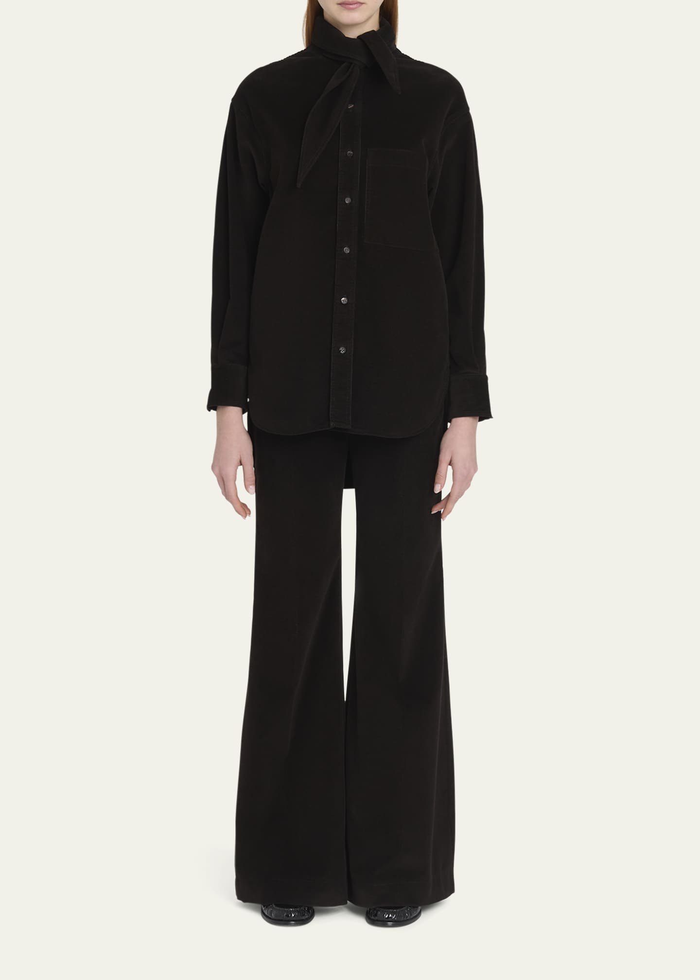 Ferragamo Tie-Neck Corduroy Button Down Shirt Image 2 of 5