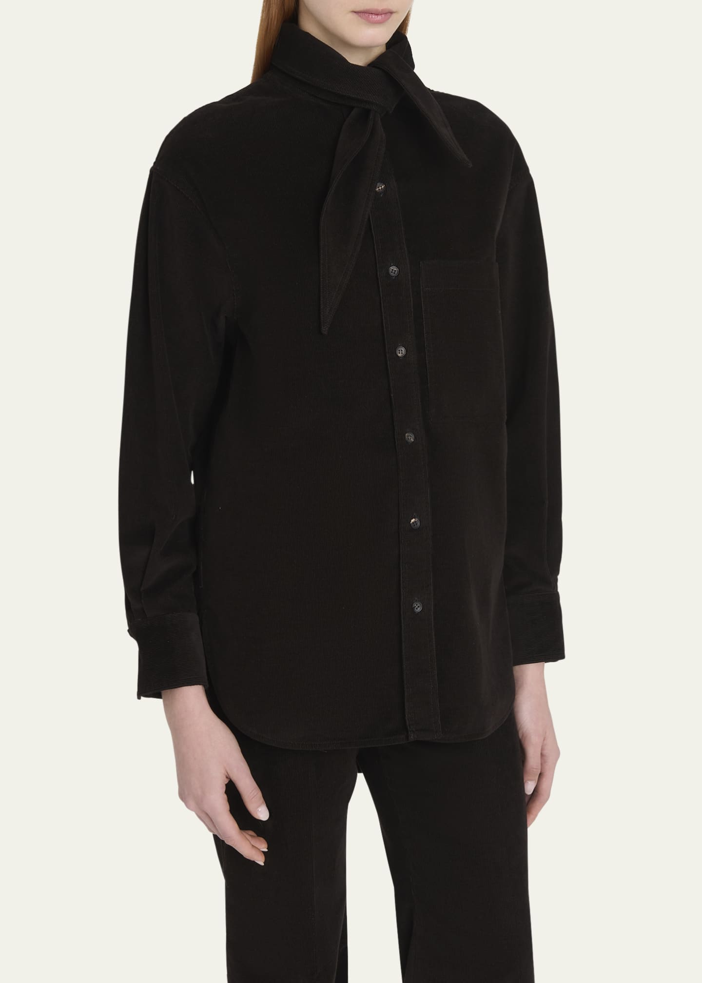 Ferragamo Tie-Neck Corduroy Button Down Shirt Image 4 of 5