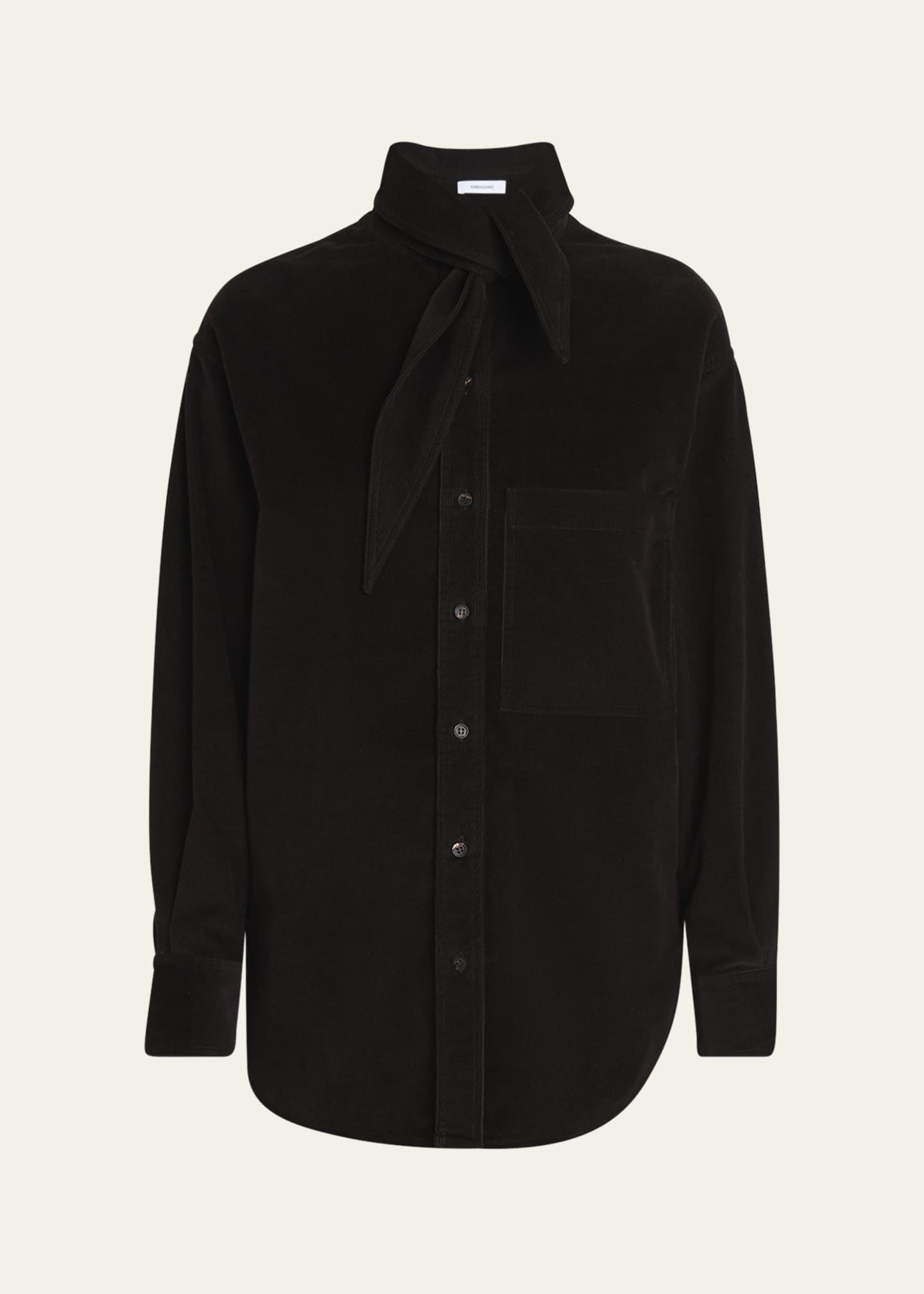 Ferragamo Tie-Neck Corduroy Button Down Shirt Image 1 of 5