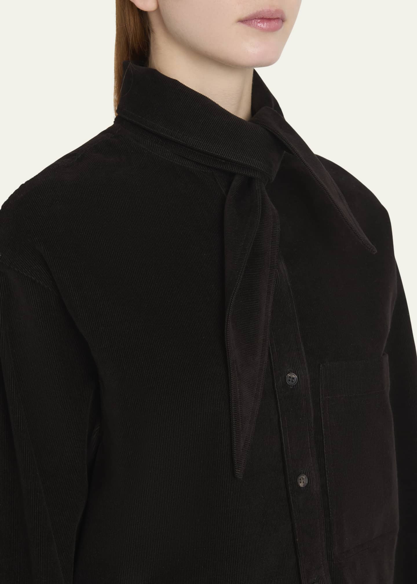 Ferragamo Tie-Neck Corduroy Button Down Shirt Image 5 of 5
