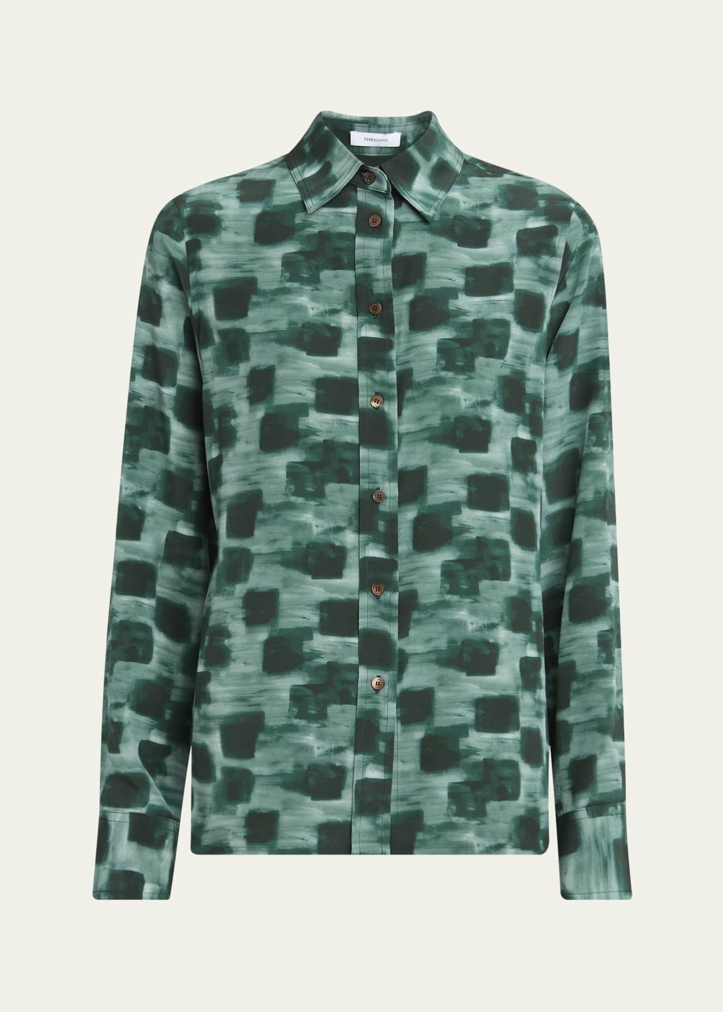 Ferragamo Painted Block Button Down Silk Shirt Image 1 of 5