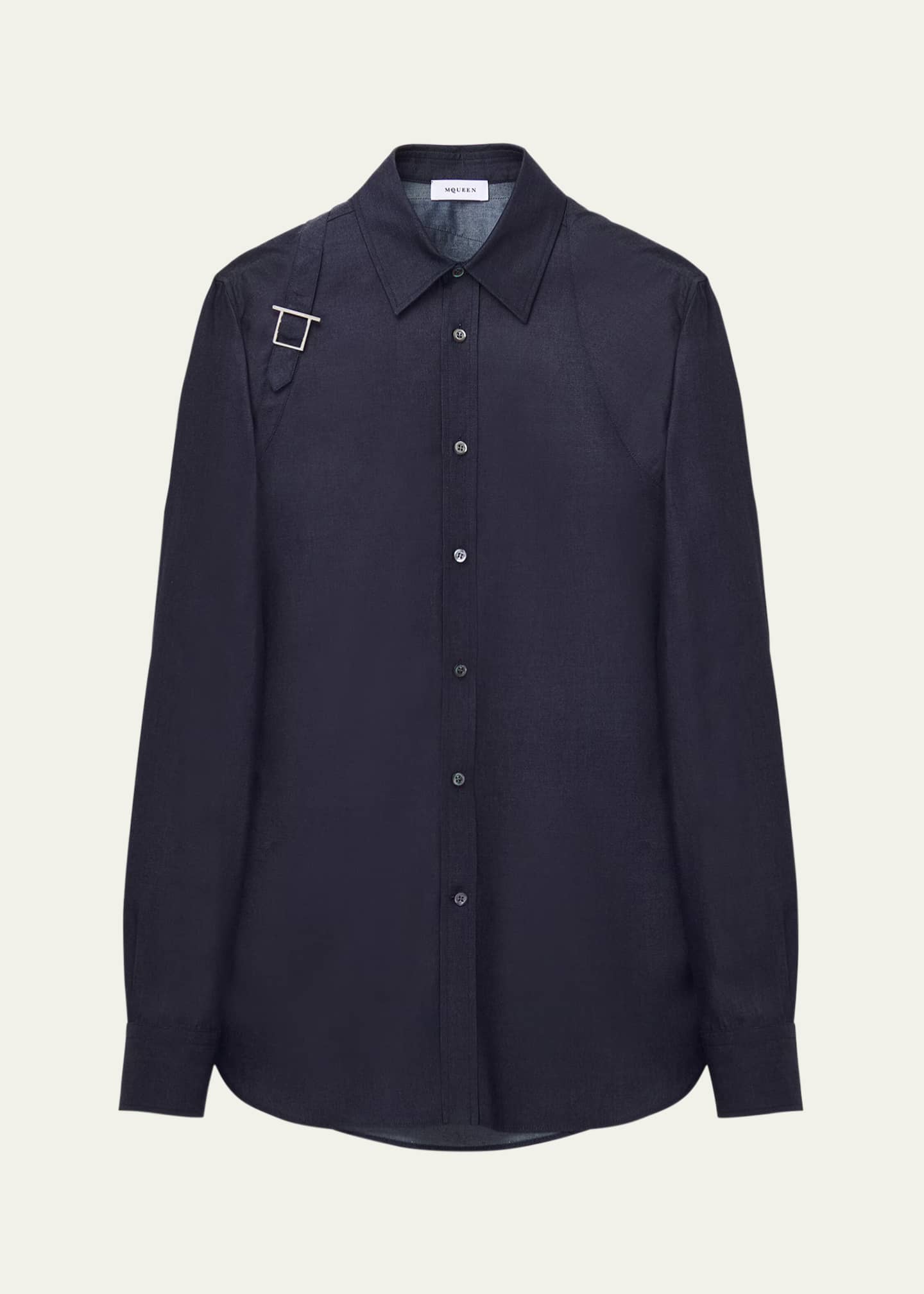 McQueen Men's T-Bar Harness Denim Shirt