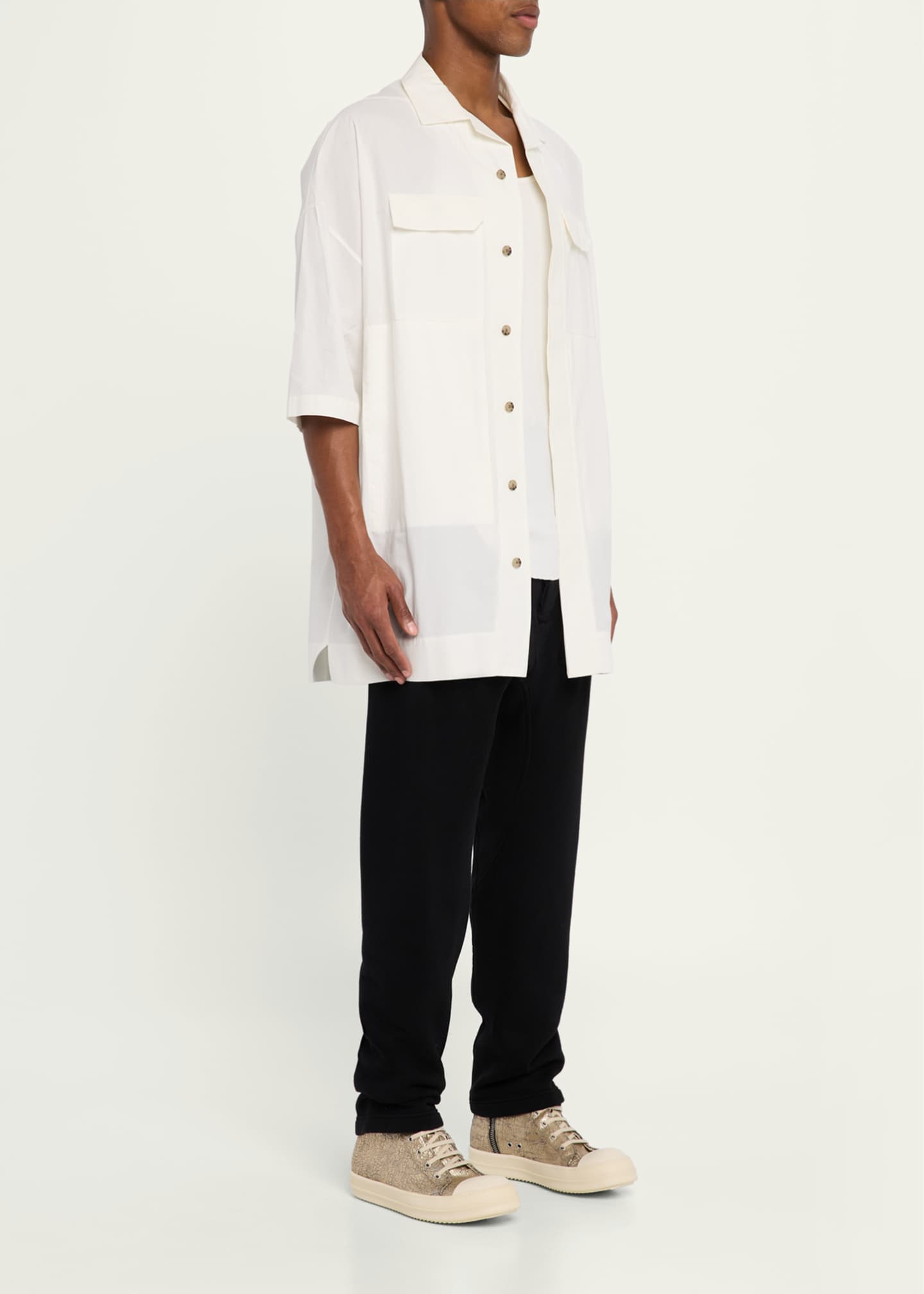 DRKSHDW RICK OWENS Men's Sneaks Metallic Denim High-Top Sneakers Image 3 of 6