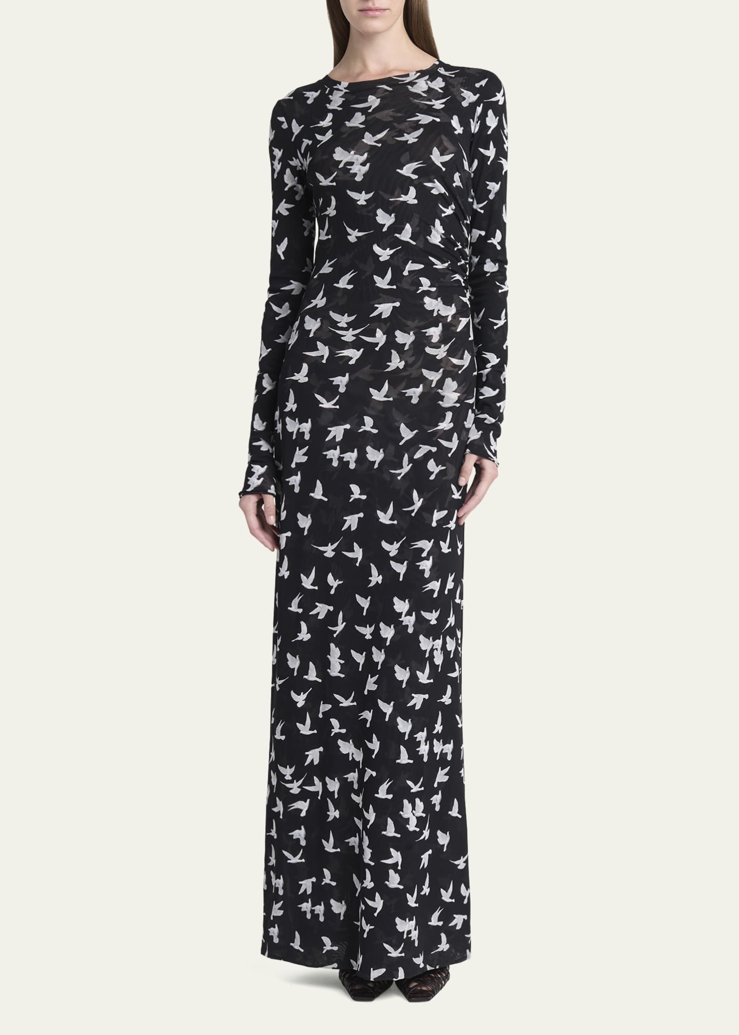 Stella McCartney Long Mesh Bird Print Dress - Bergdorf Goodman