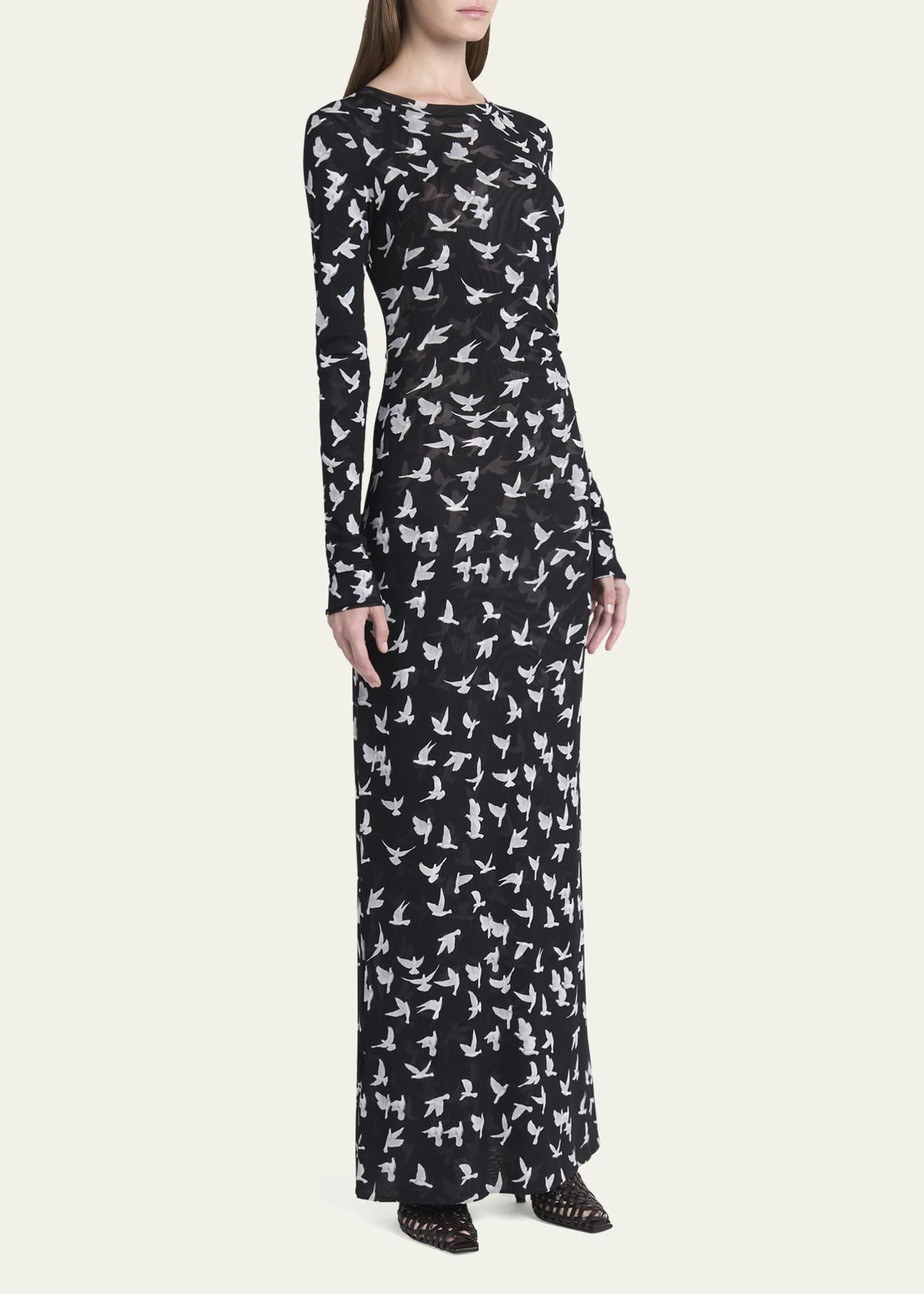 【送料&関税込】Stella McCartney Long Sleeved Dress Stella McCartney Long Mesh Bird Print Dress - Bergdorf Goodman