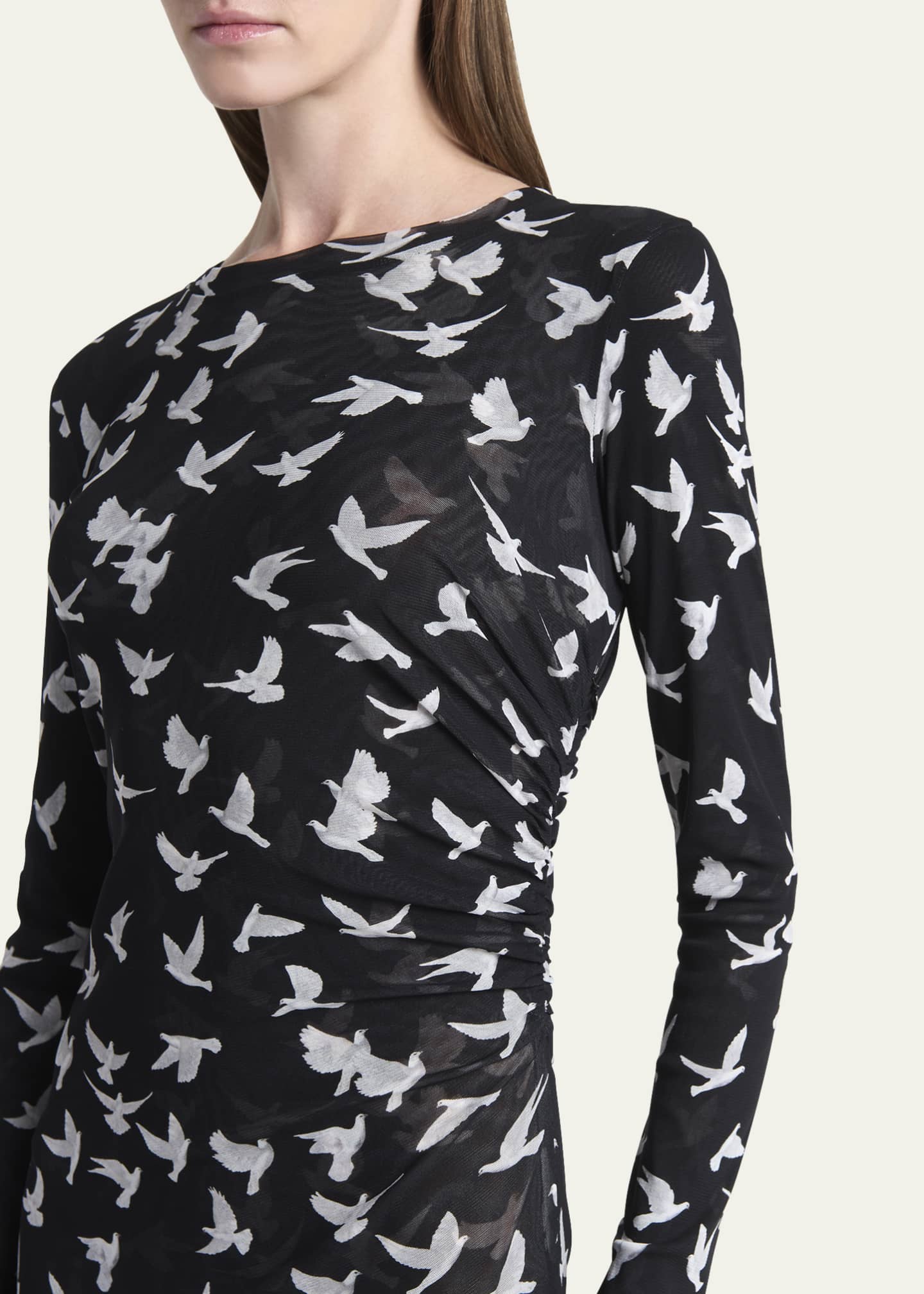 Stella McCartney Long Mesh Bird Print Dress - Bergdorf Goodman