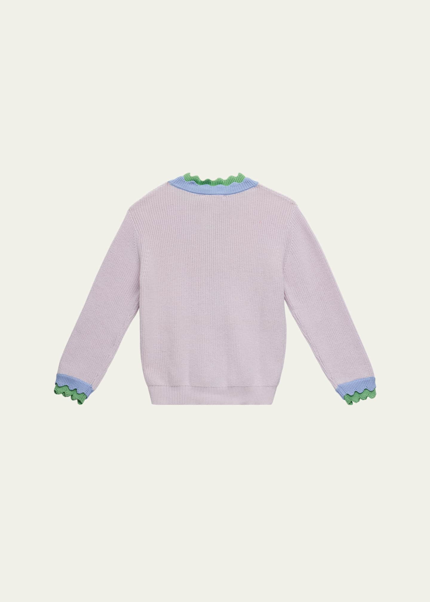 Stella McCartney Kids Girl's Ric Rac Trim Ribbed Cardigan, Size 2-16 Image 2 of 3