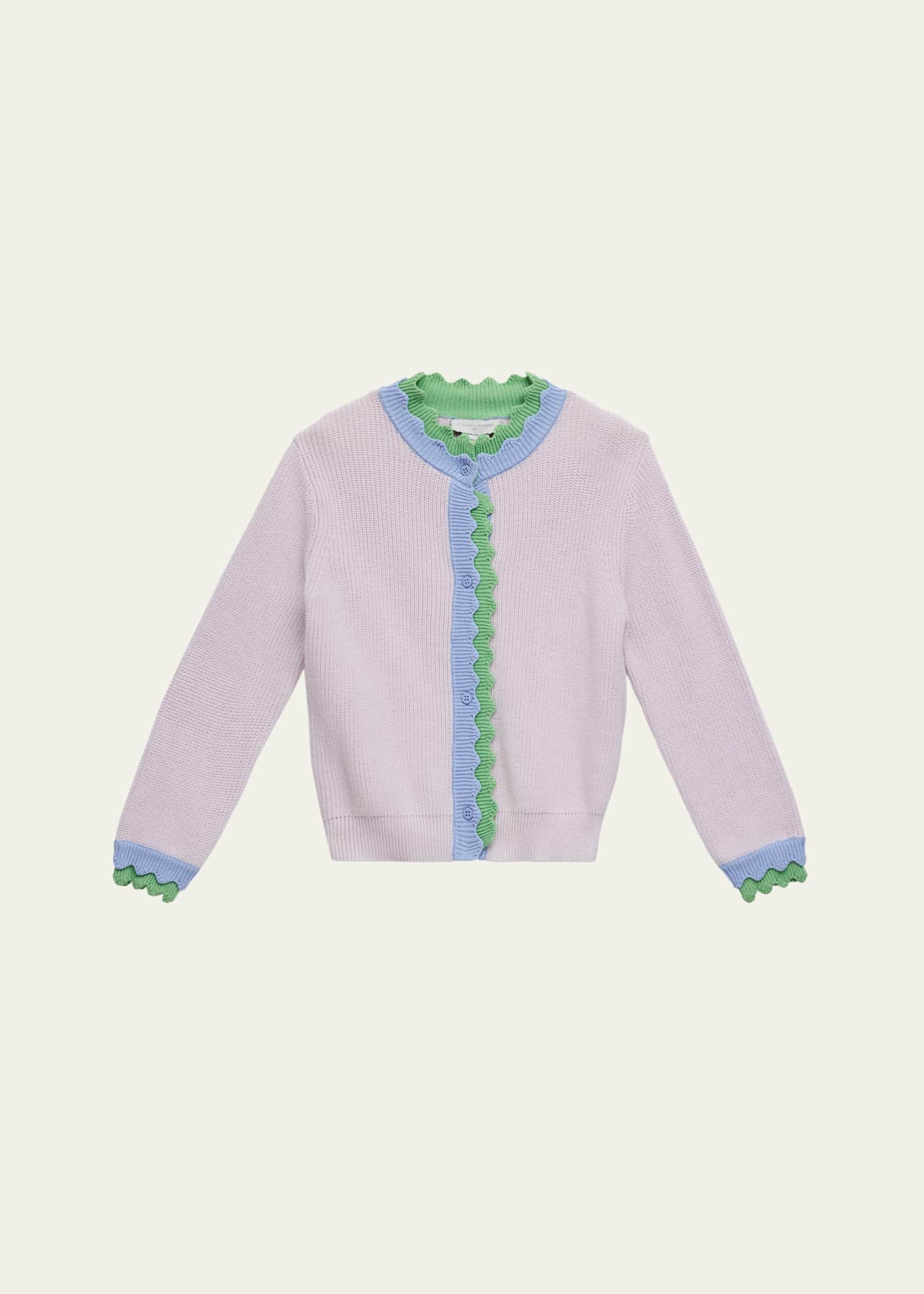 Stella McCartney Kids Girl's Ric Rac Trim Ribbed Cardigan, Size 2-16 Image 1 of 3