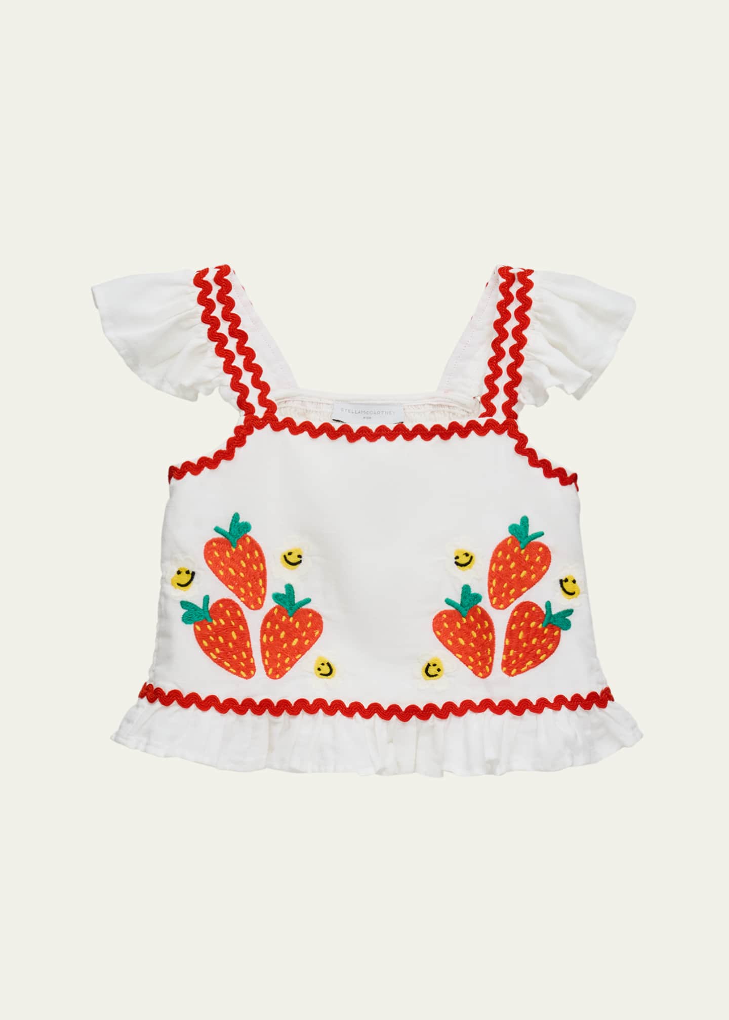 Stella McCartney Kids Girl's Strawberry Embroidered Smocked Top, Size 2-16 Image 1 of 3