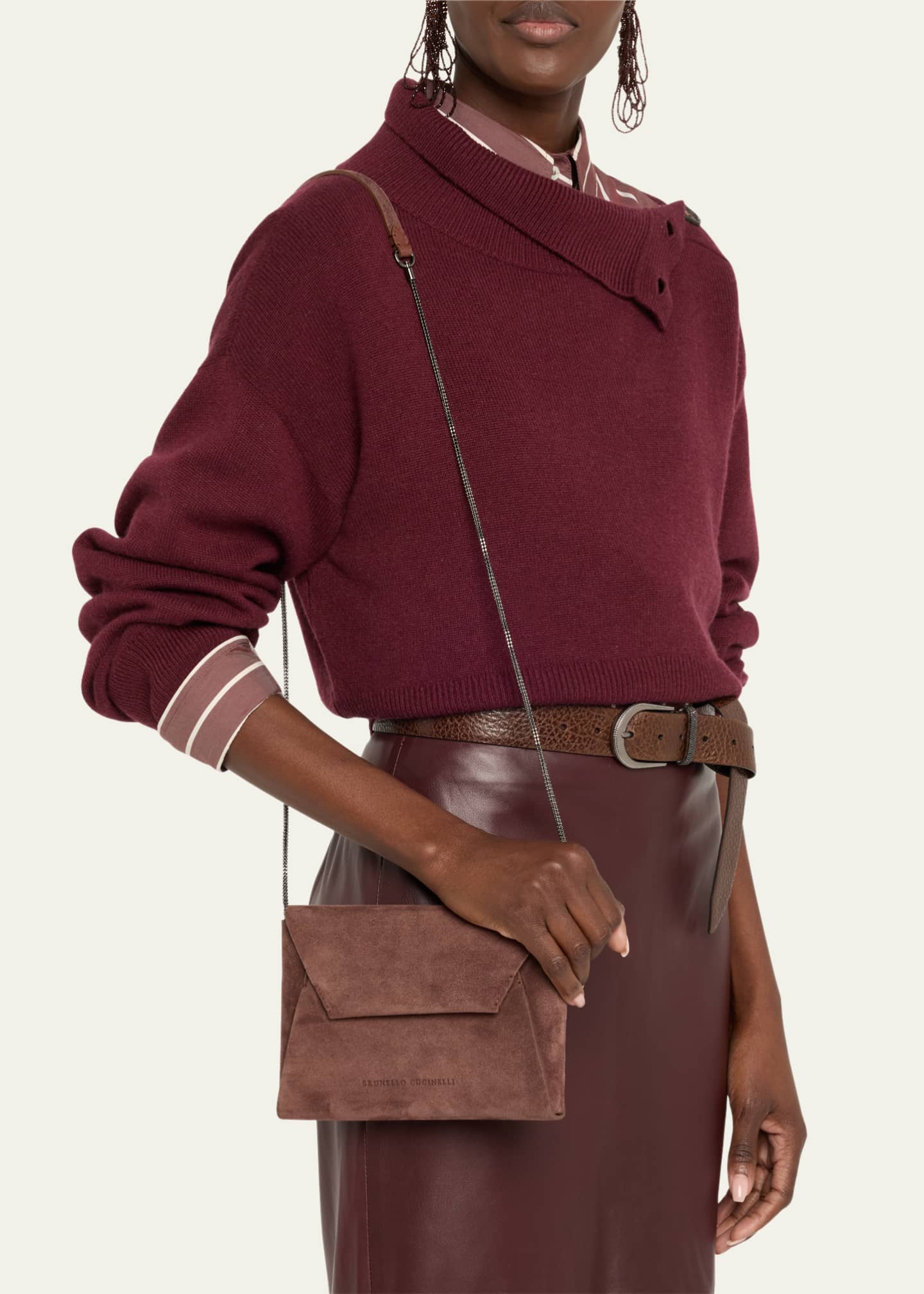 Brunello Cucinelli Women's BC Duo Leather Crossbody Bag Red