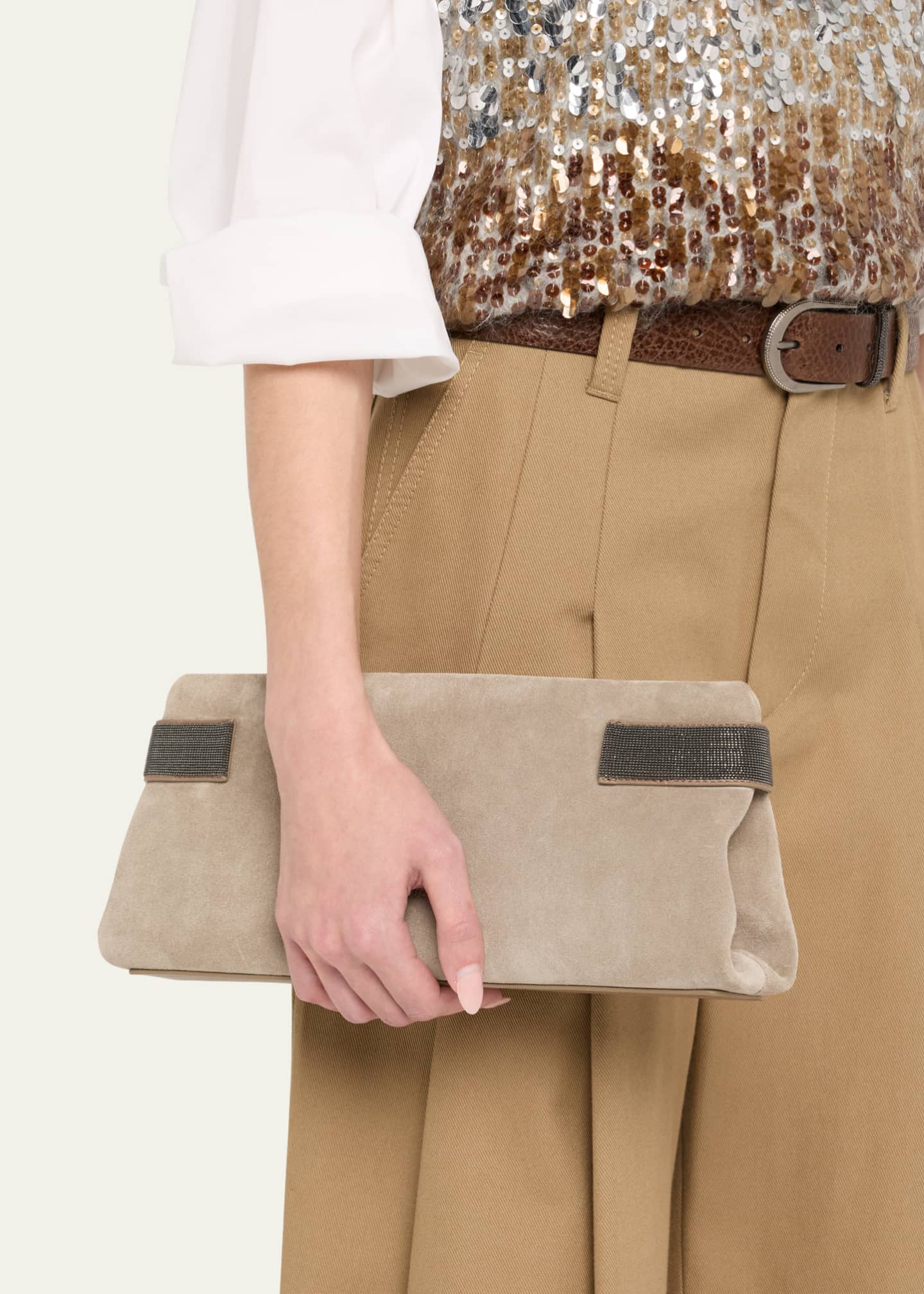 Brunello Cucinelli Essense Monili Suede Clutch Bag Image 2 of 6