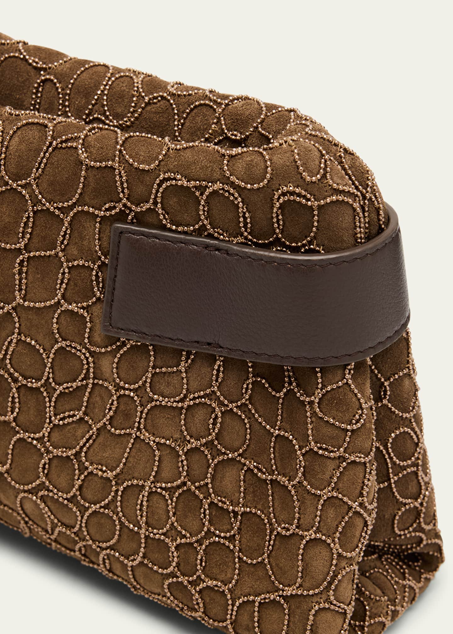 【関税＆送料込み】Brunello Cucinelli Suede Leather Clutch BRUNELLO CUCINELLI Bead-embellished leather-trimmed suede