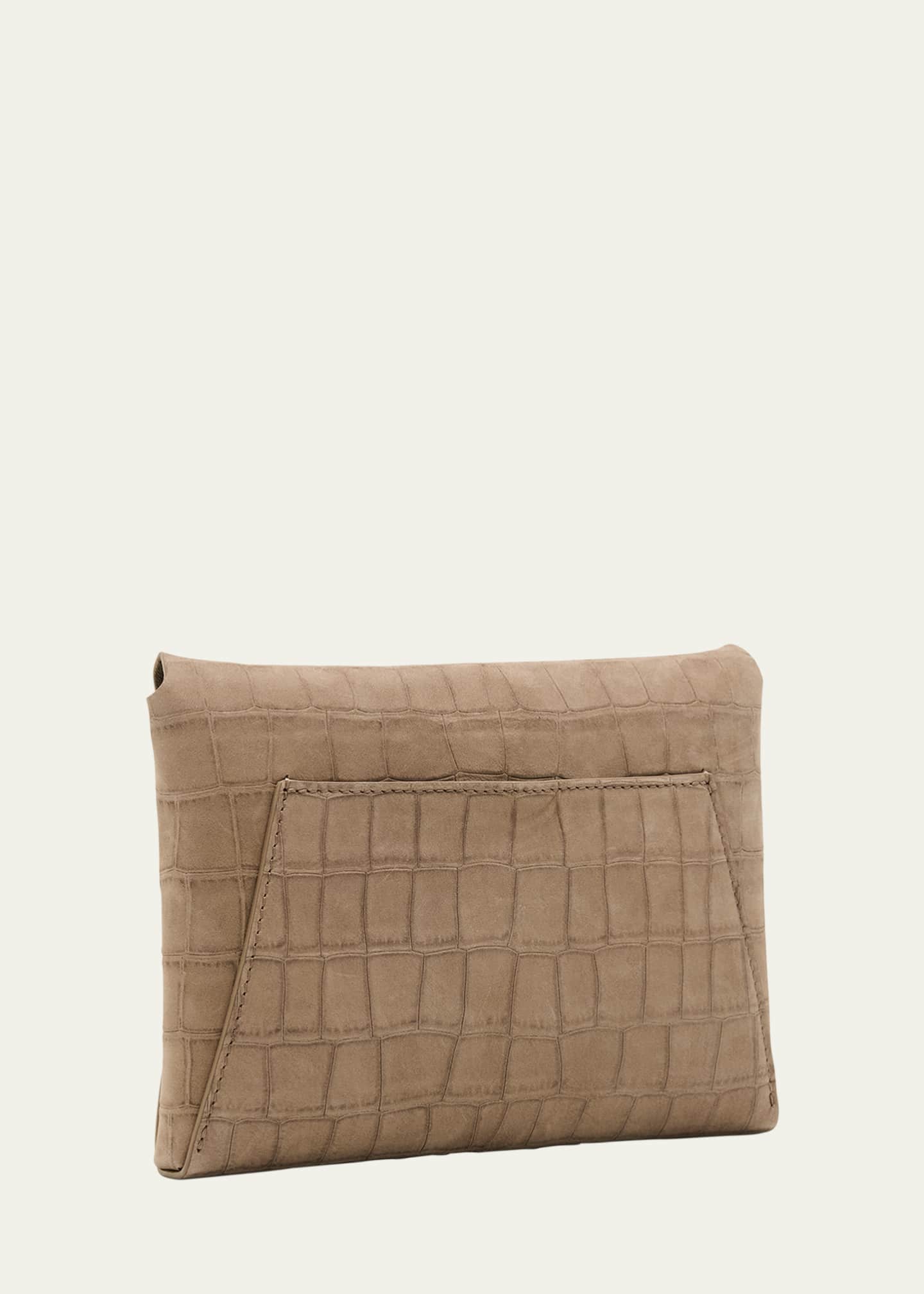 Brunello Cucinelli Duo Mini Croc-Embossed Suede Pouchette Clutch Bag Image 3 of 5