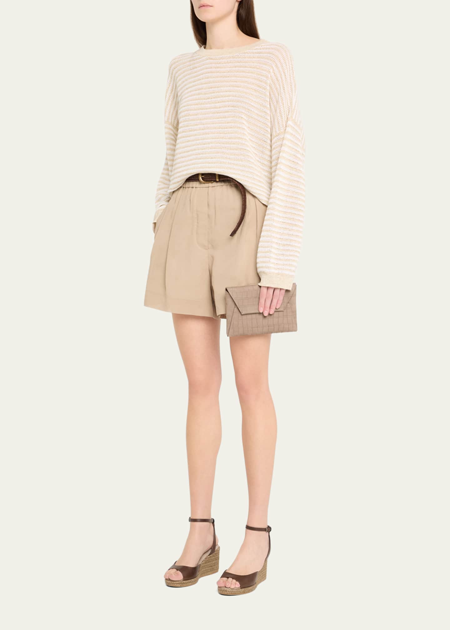 Brunello Cucinelli Duo Mini Croc-Embossed Suede Pouchette Clutch Bag Image 5 of 5