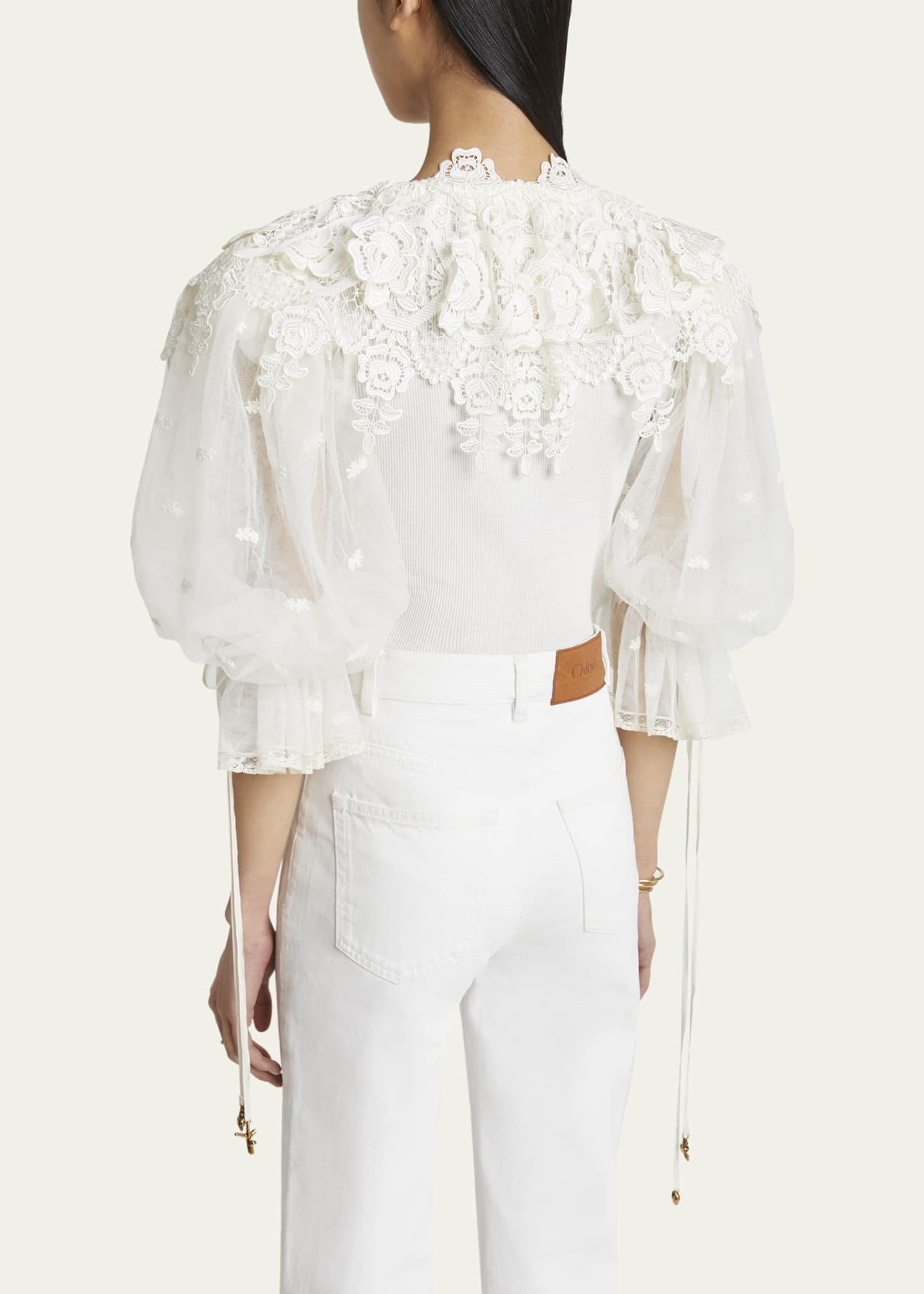 Chloe Puff-Sleeve Guipure Lace Bodysuit Image 3 of 5