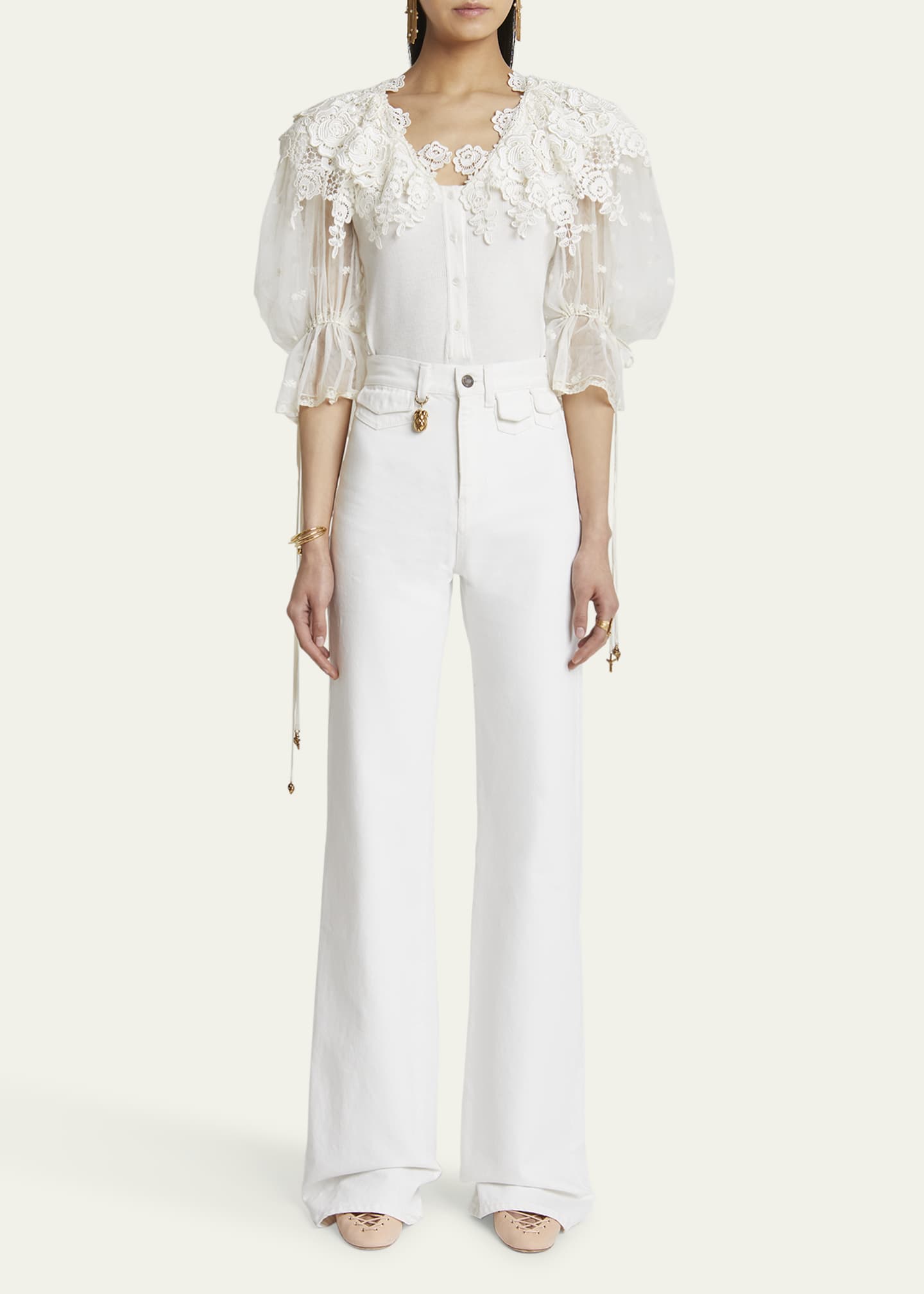 Chloe High Rise Flared Jeans, White Image 2 of 5