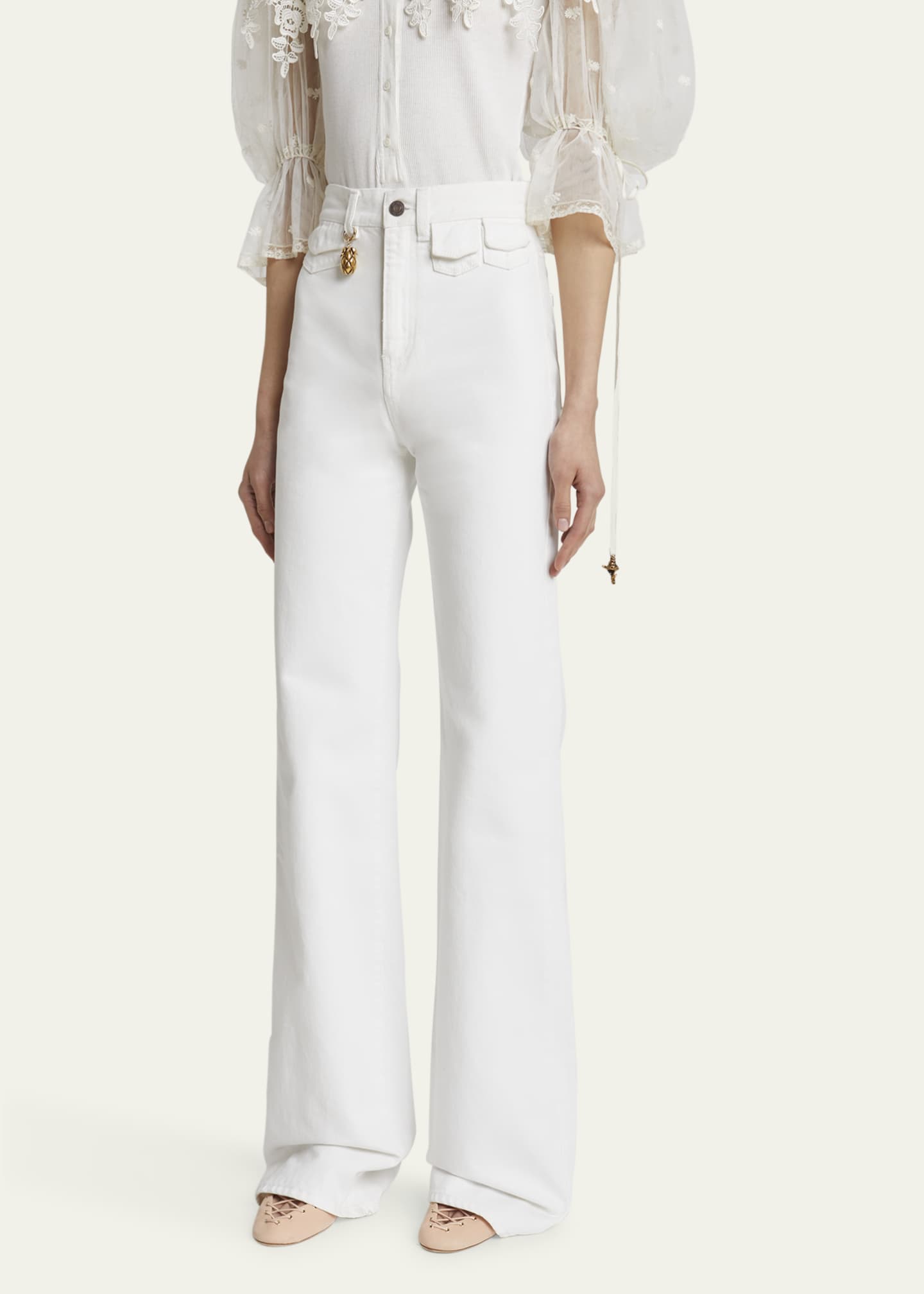 Chloe High Rise Flared Jeans, White Image 4 of 5