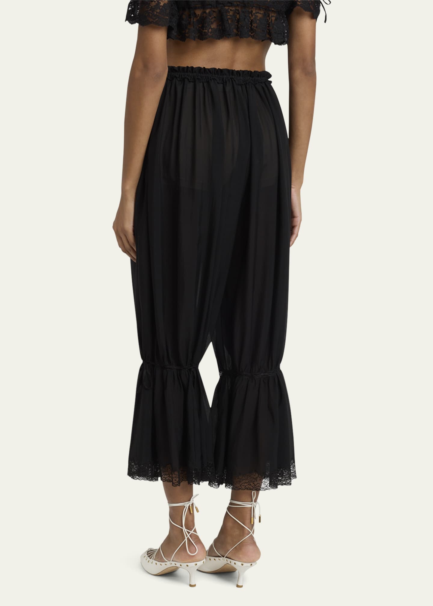 Chloe Drawstring Lace-Trim Cropped Pants Image 3 of 5
