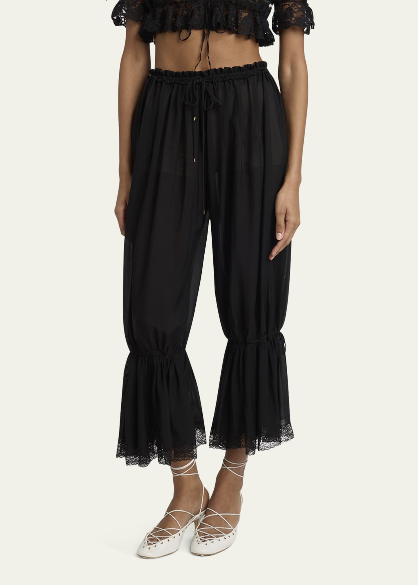 Chloe Drawstring Lace-Trim Cropped Pants Image 4 of 5