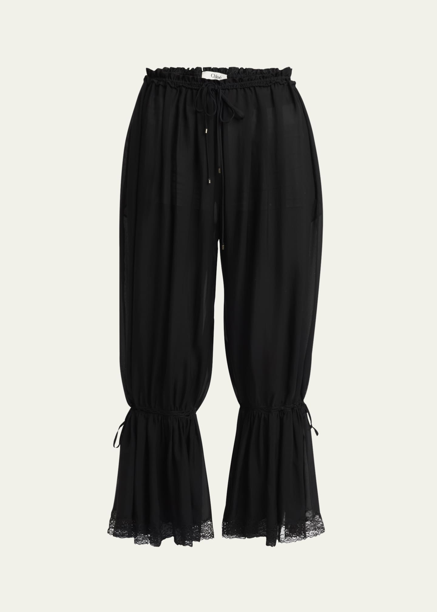 Chloe Drawstring Lace-Trim Cropped Pants Image 1 of 5
