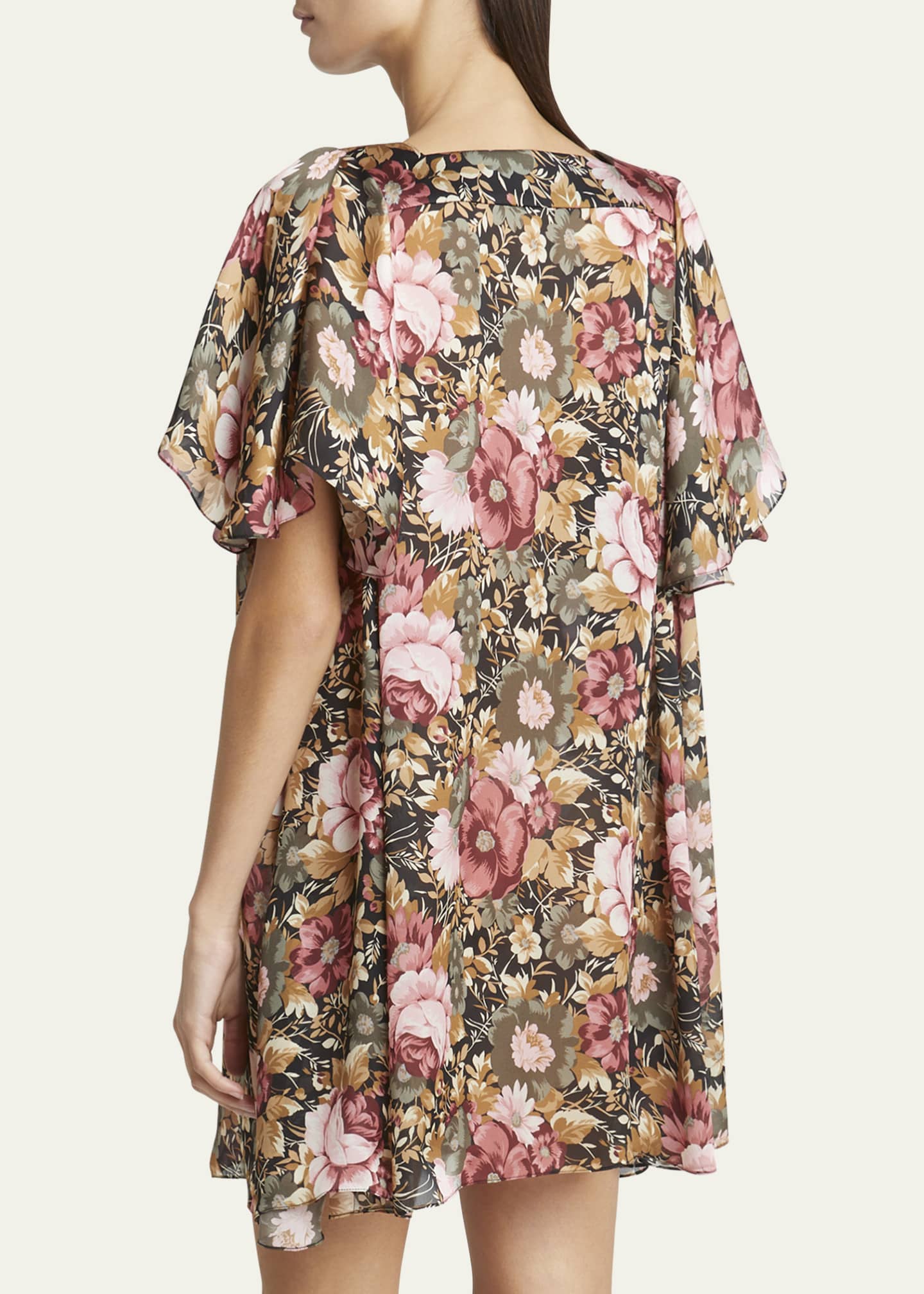 Chloe Rose Print Pleated Mini Silk Dress Image 3 of 5