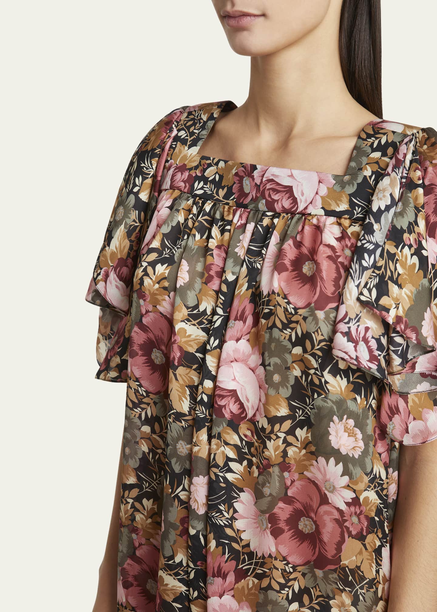 Chloe Rose Print Pleated Mini Silk Dress Image 5 of 5