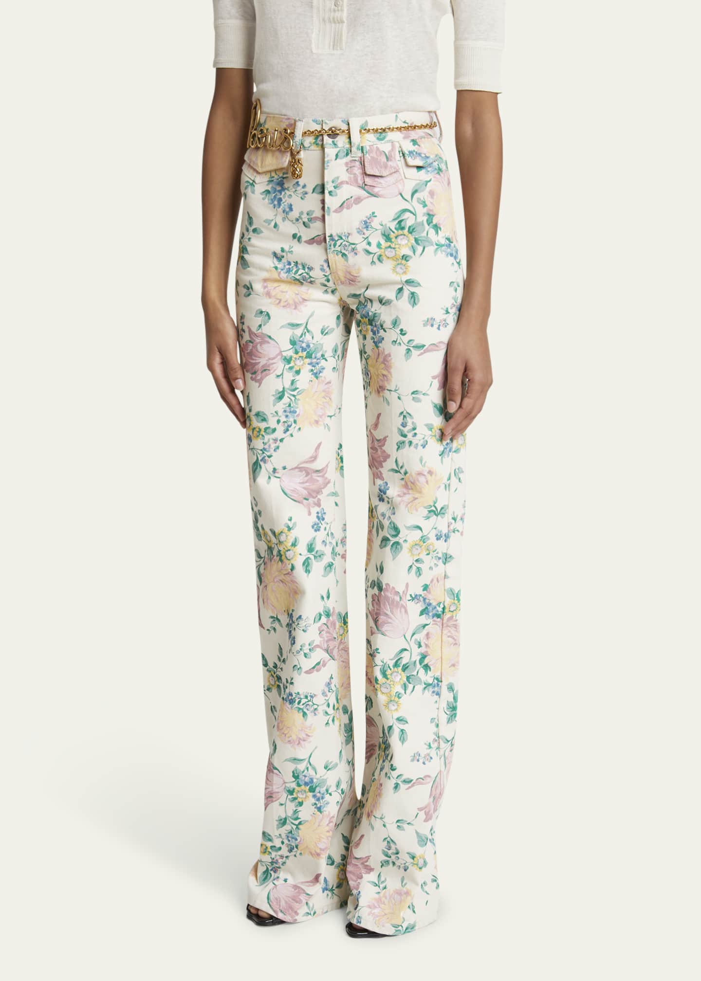 Chloe Floral High Rise Flared Jeans Image 4 of 5